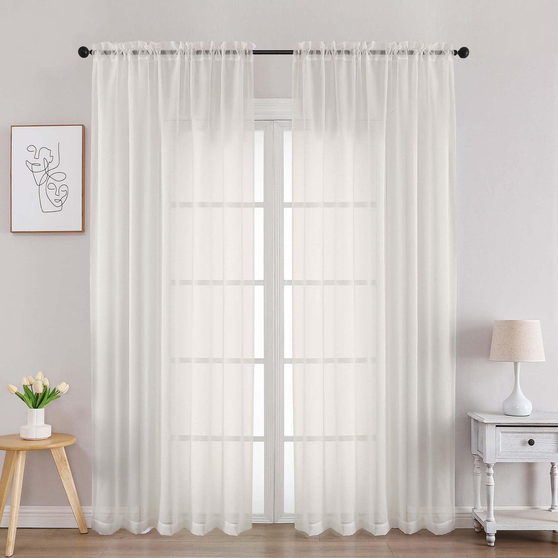 Ivory Sheer Curtains 84 Inches Long for Living Room (2 Count)