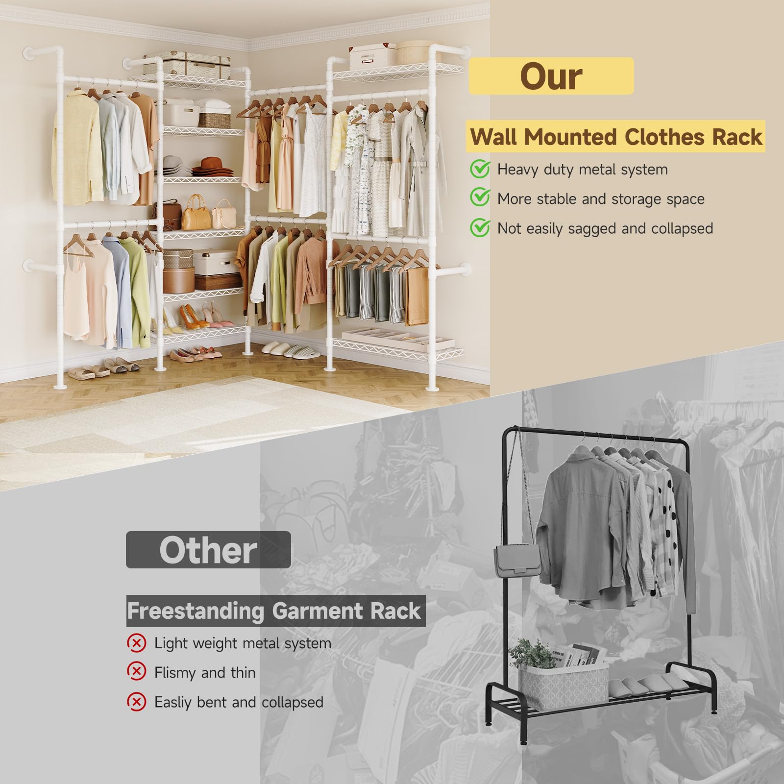 L4 Wall Mounted Heavy Duty Corner Industrial Pipe Clothing Rack