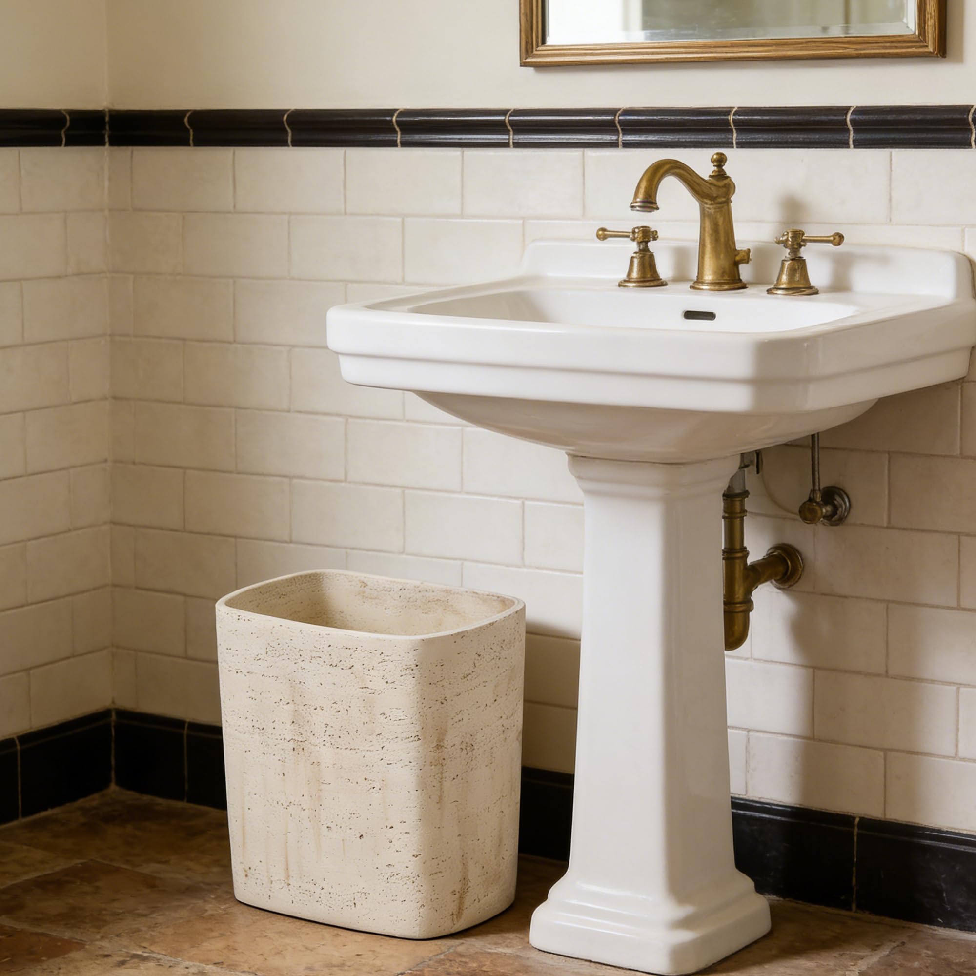 Natural Travertine Textures Bathroom Trash Can 1.8 Gallon