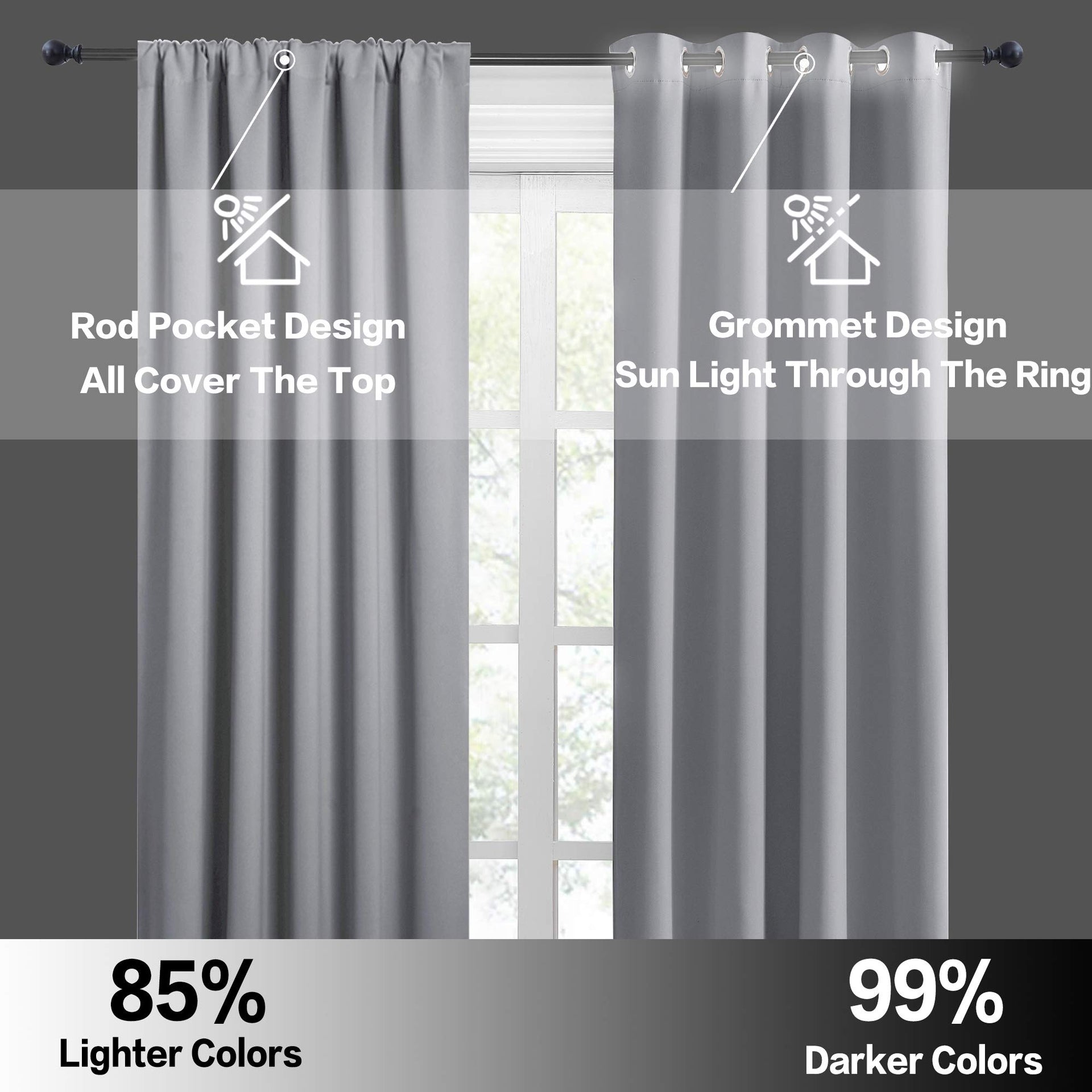 Short Silver Grey Blackout Curtains for Small Bedroom Window Cafe