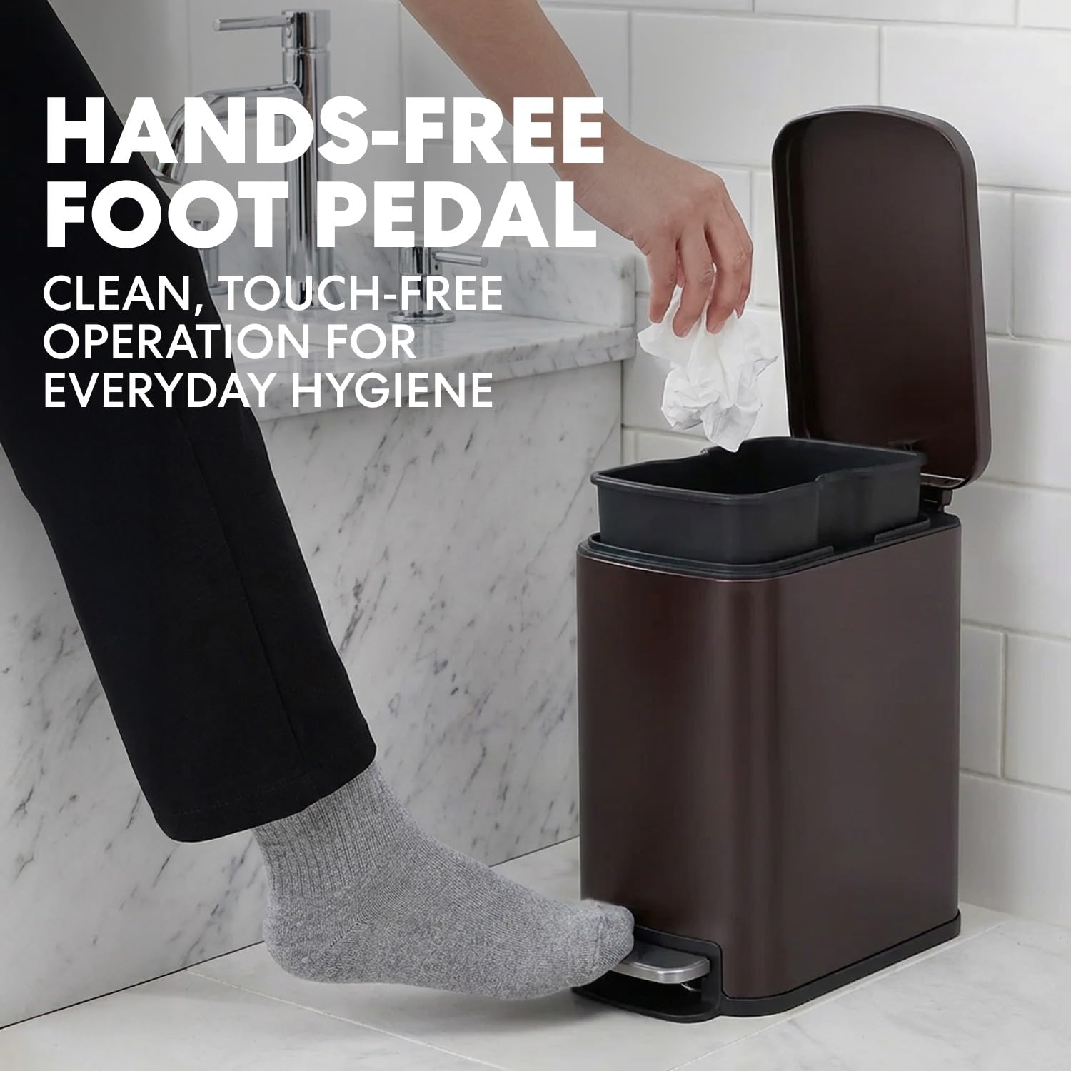 6L 1.6G Stainless Steel Bathroom Trash Can with Hands