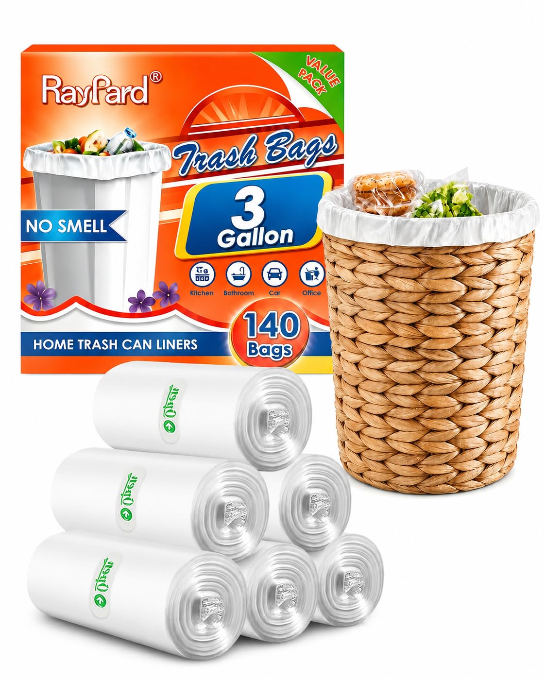 3 Gallon 140 Counts Strong Trash Bags Garbage Bags by RayPard