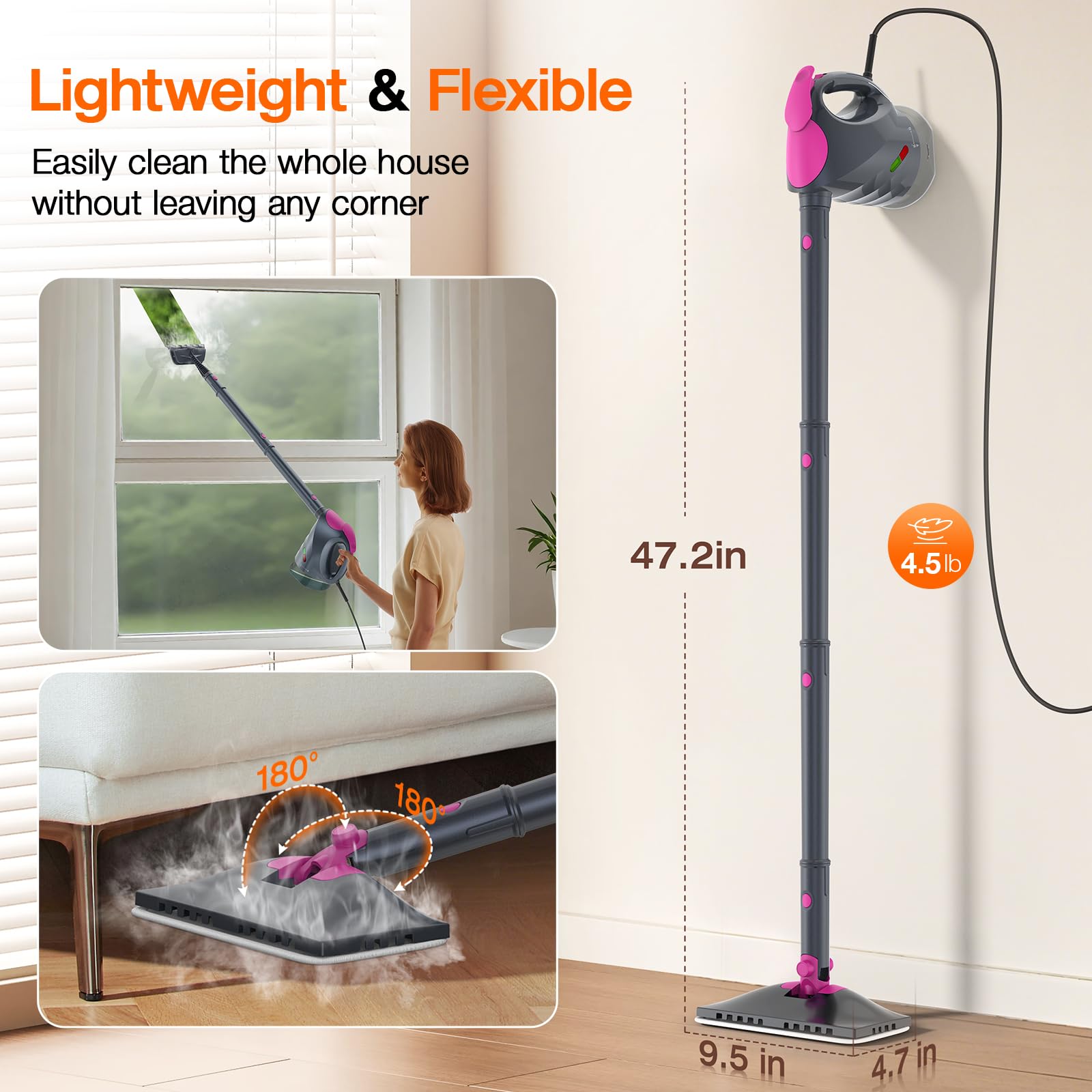 10-in-1 Steam Cleaner, Steam Mop with Detachable Handheld Steamer for Home