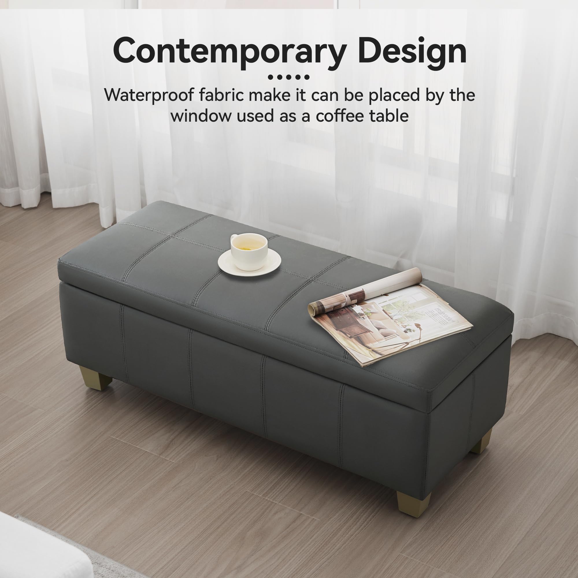 41" Faux Leather Storage Ottoman