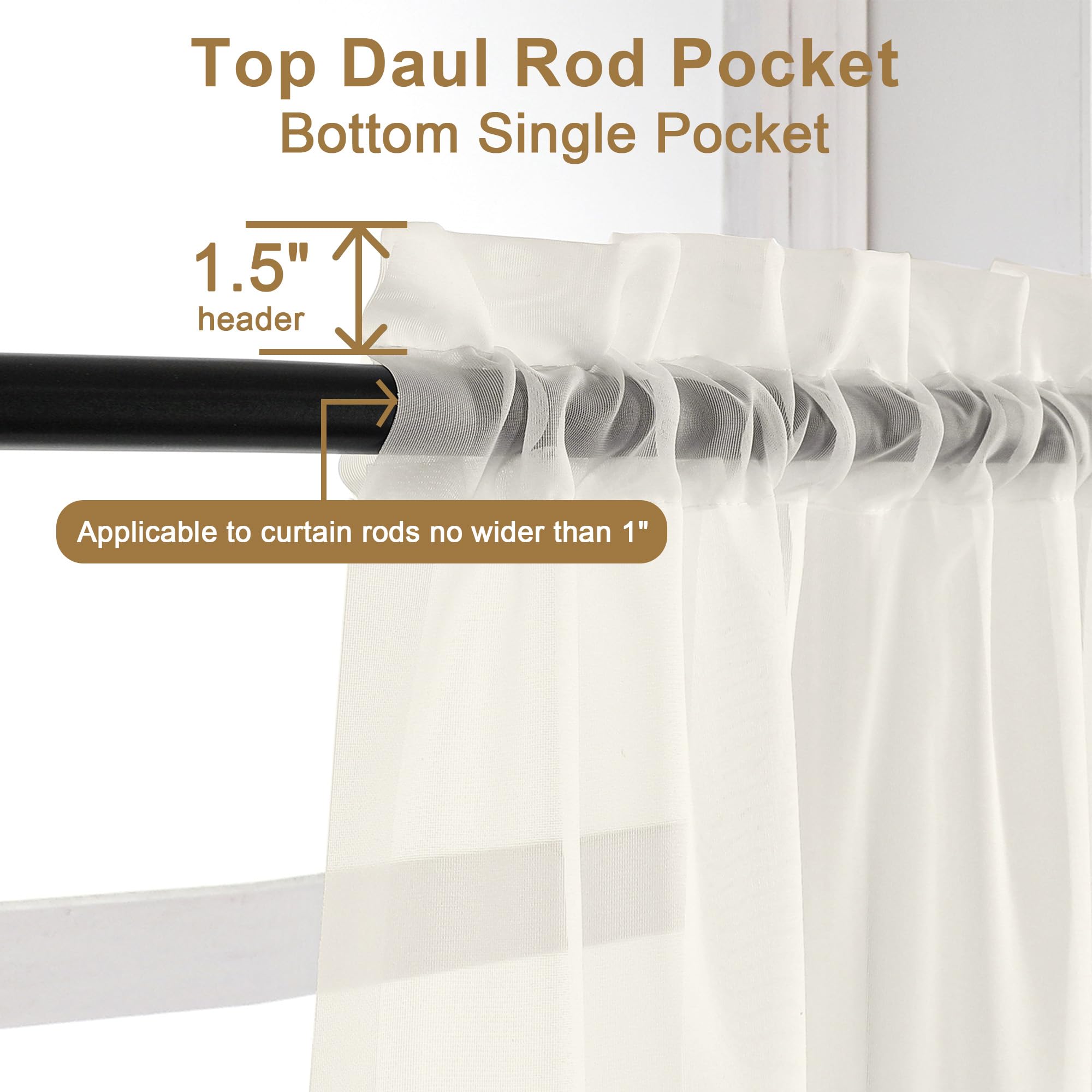 Ivory Sheer Curtains 108 Inch Long 2 Panels Set