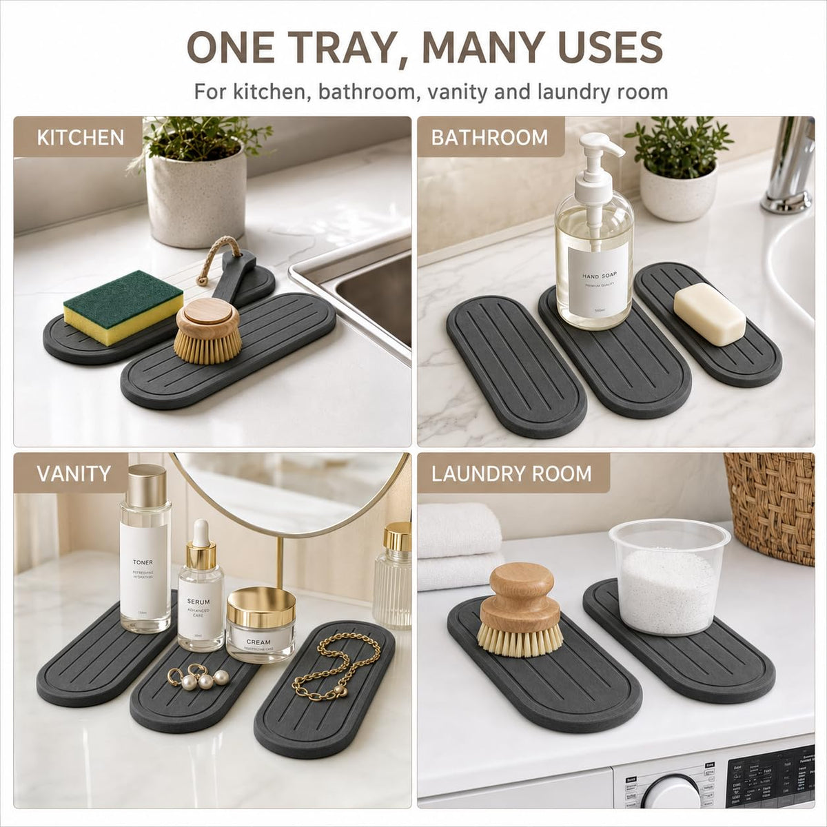 2PCS Water Absorbing Stone Drying Tray Mat for Bathroom Sink & Kitchen Counter Faucet Organizer Decor (2 Count)