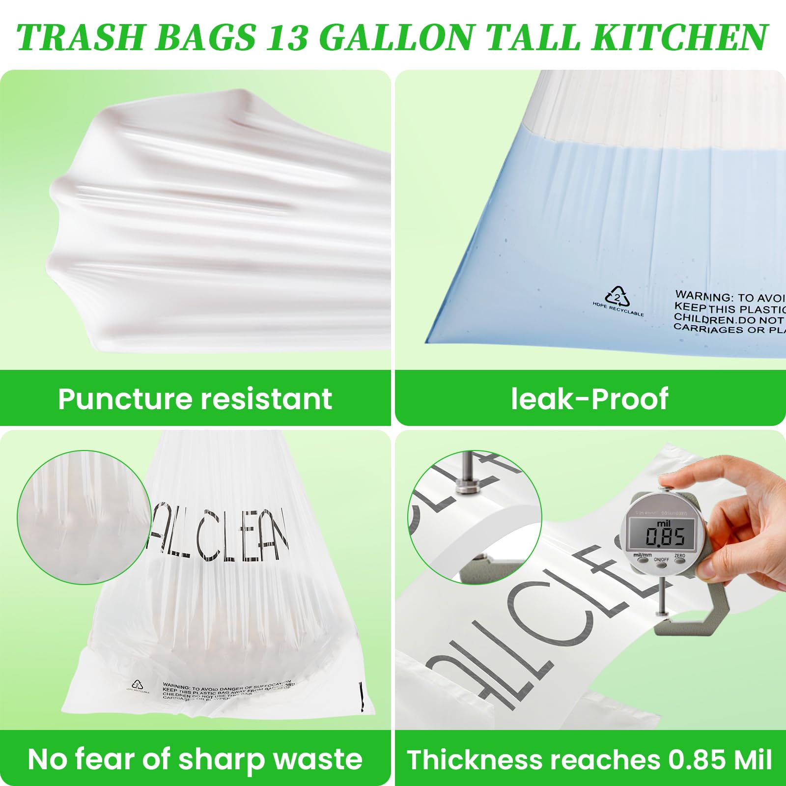 Trash Bags 15 Gallon Tall Kitchen Drawstring Garbage Bag