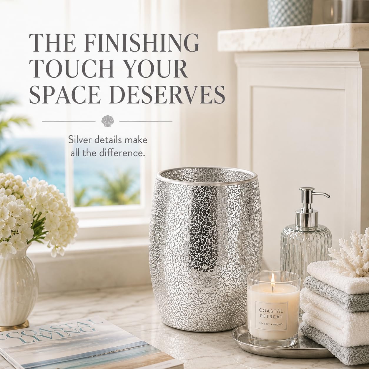 Silver Bathroom Trash Can