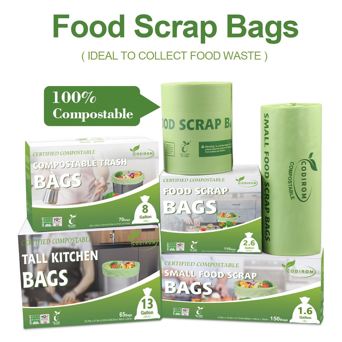 1.6 Gallon Compostable Trash Bags (150 Count)