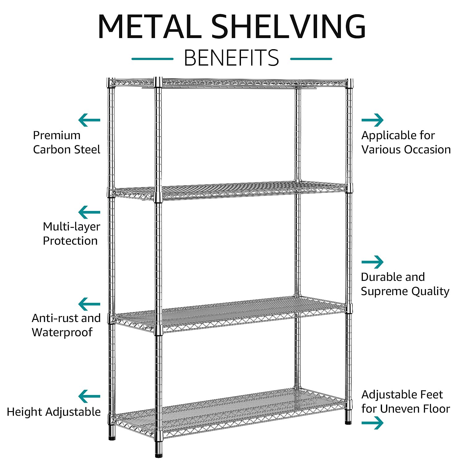 3400 LBS Garage Shelving Wide Storage Shelves 4 Tier Metal Shelves Heavy Duty Adjustable Utility Shelf Rack Chrome 17.7" D x 47.2" W x 70.4" H (4 Count)