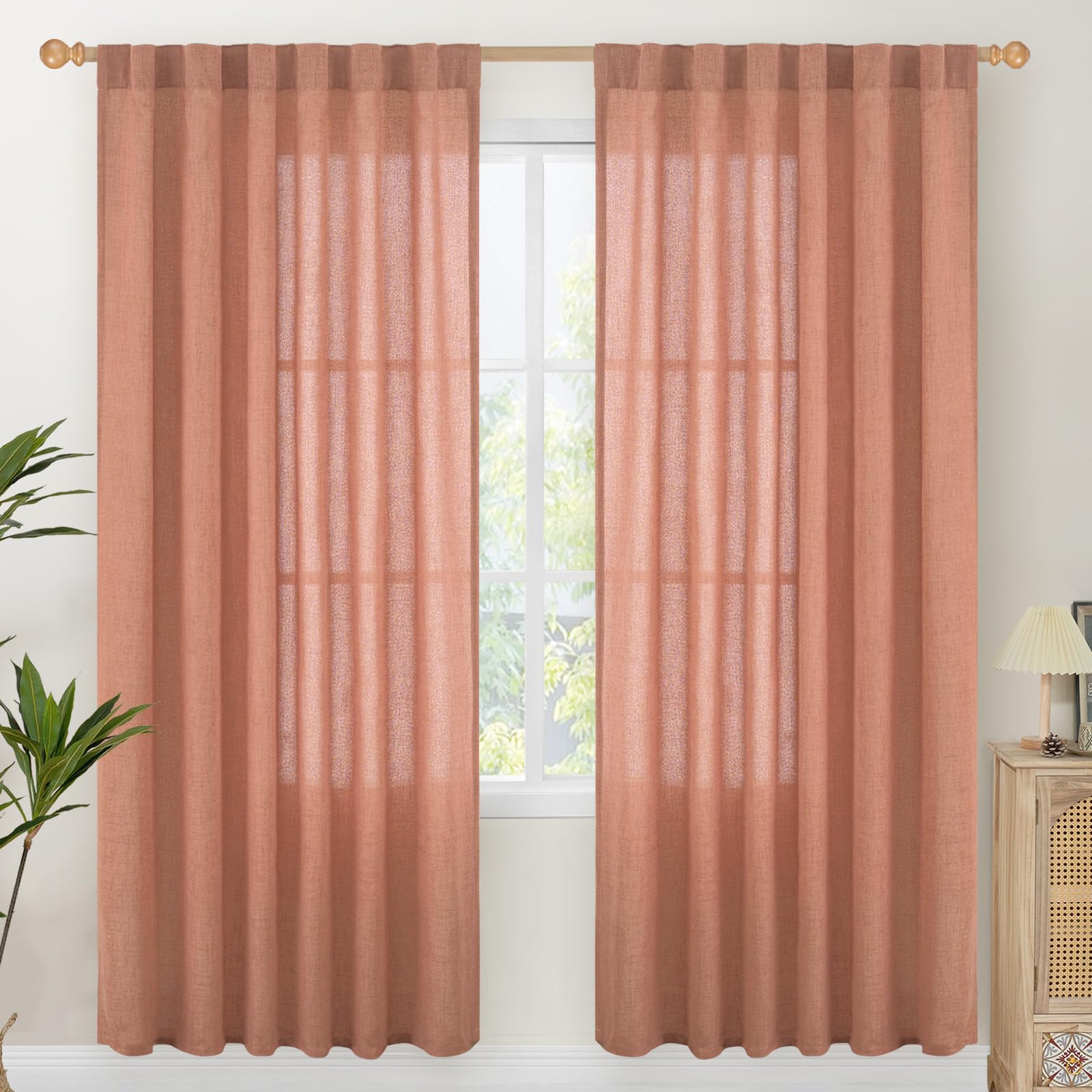 Terracotta Linen Curtains 78 Inch Length for Living Room (2 Count)