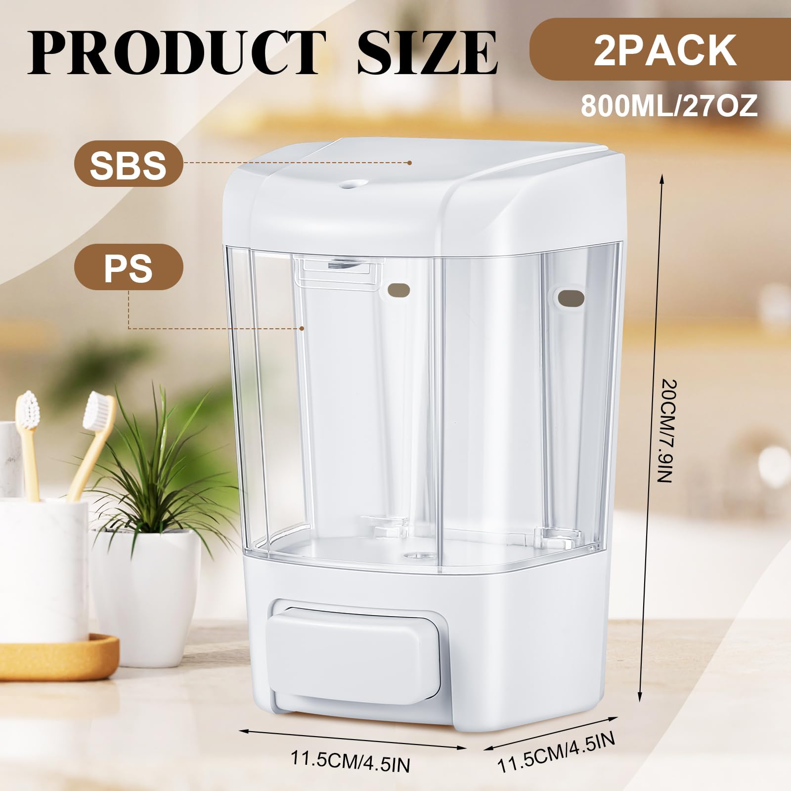 2 Pcs Wall Mounted Soap Dispenser (2 Count)