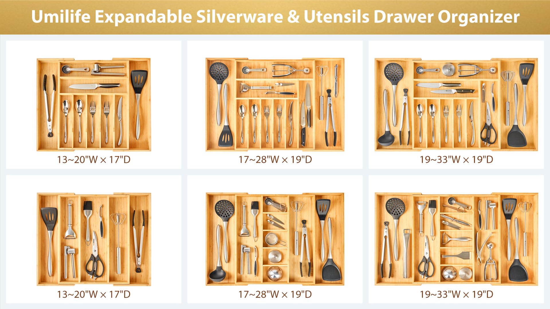 Large Expandable Kitchen Silverware Utensils Drawer Organizer