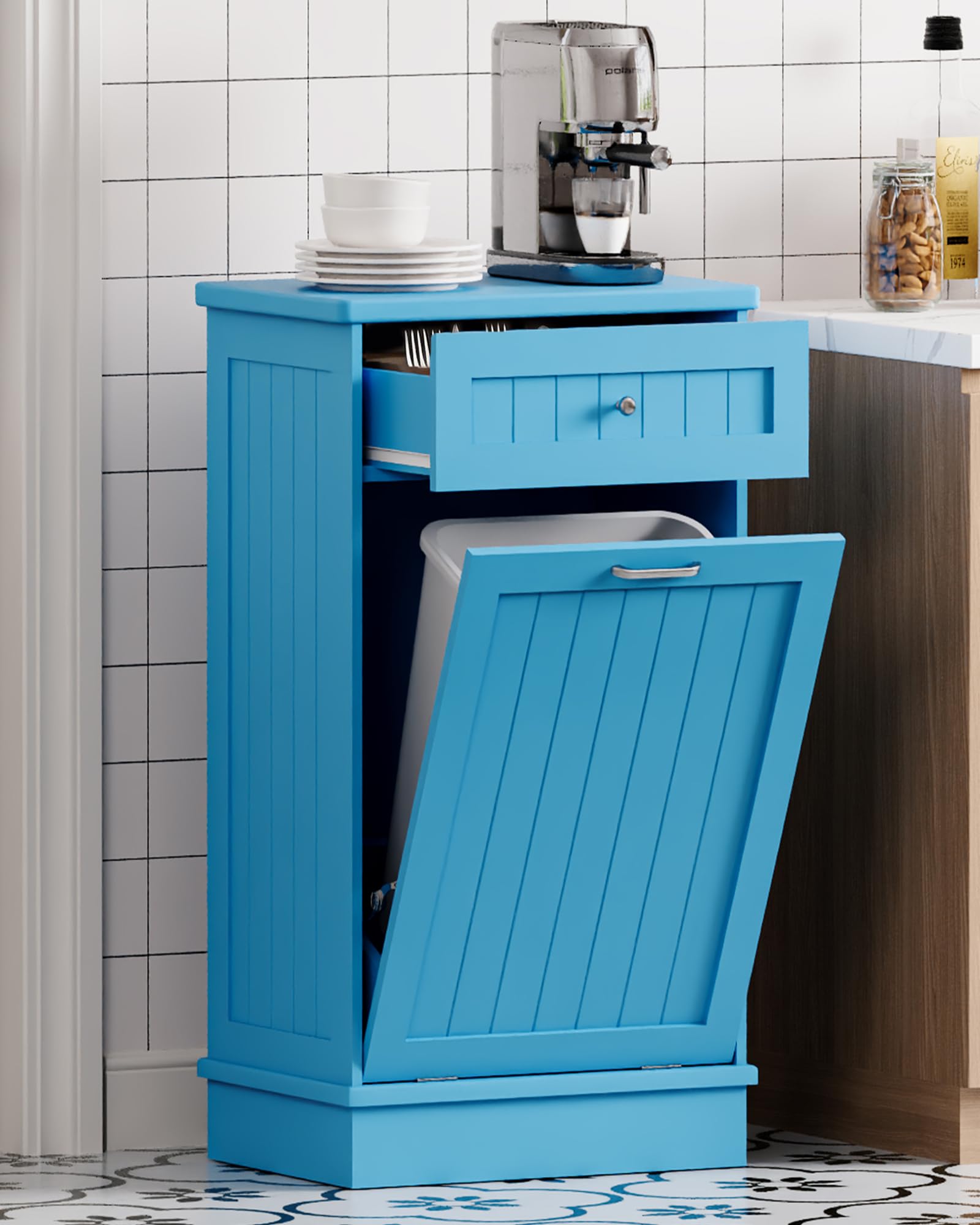 10 Gallon Tilt Out Trash Cabinet with Big Storage Drawer
