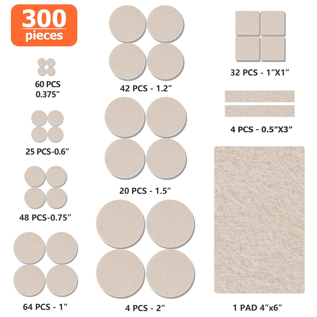 Felt Furniture Pads 300 Pieces (300 Count)