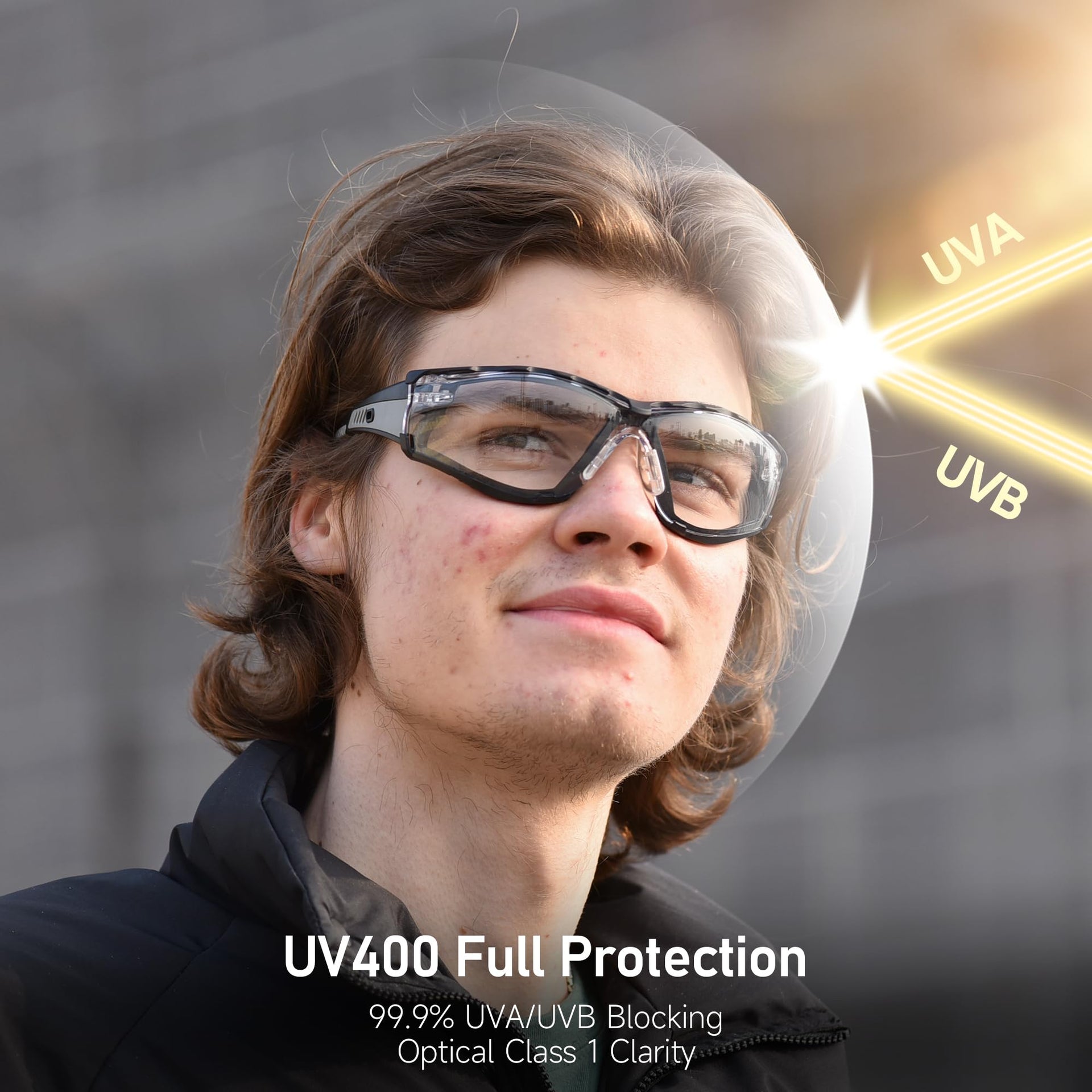 Safety Glasses Anti Fog Scratch Resistant ANSI Z87.1 CE Protective Eyewear with Foam Gasket Adjustable Strap