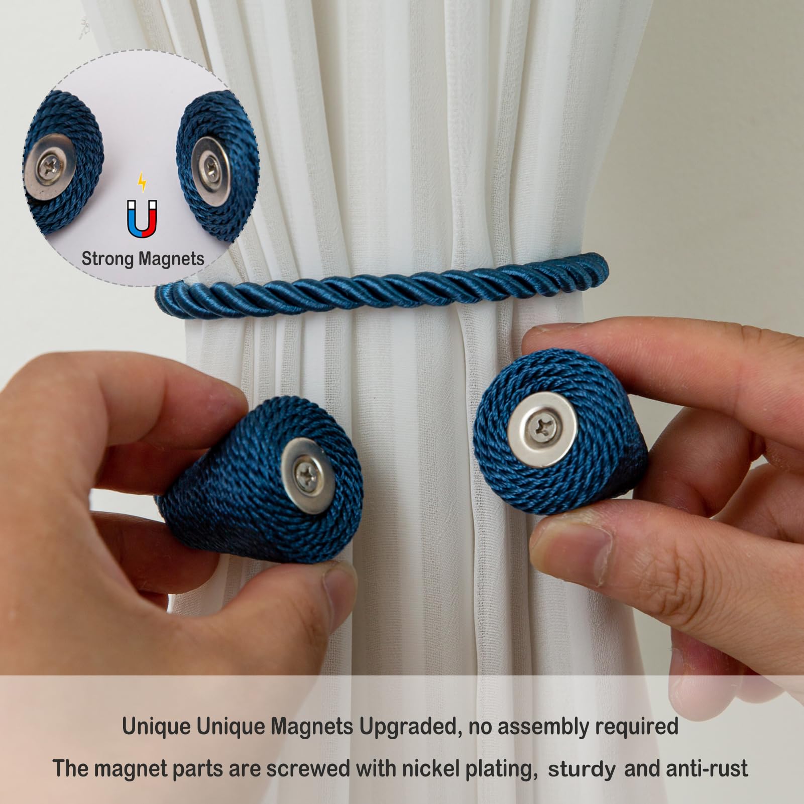 Magnetic Curtain Tiebacks 6 Pack Outdoor Rope Curtain Tie Backs Decorative Window Treatment Holdbacks for Home Decorative Curtain (6 Count)