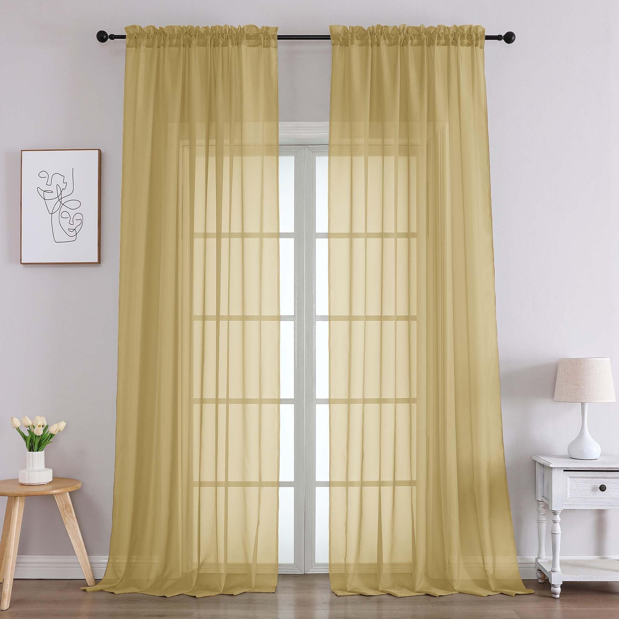 Gold Sheer Curtains 96 Inches Long 2 Panels (2 Count)