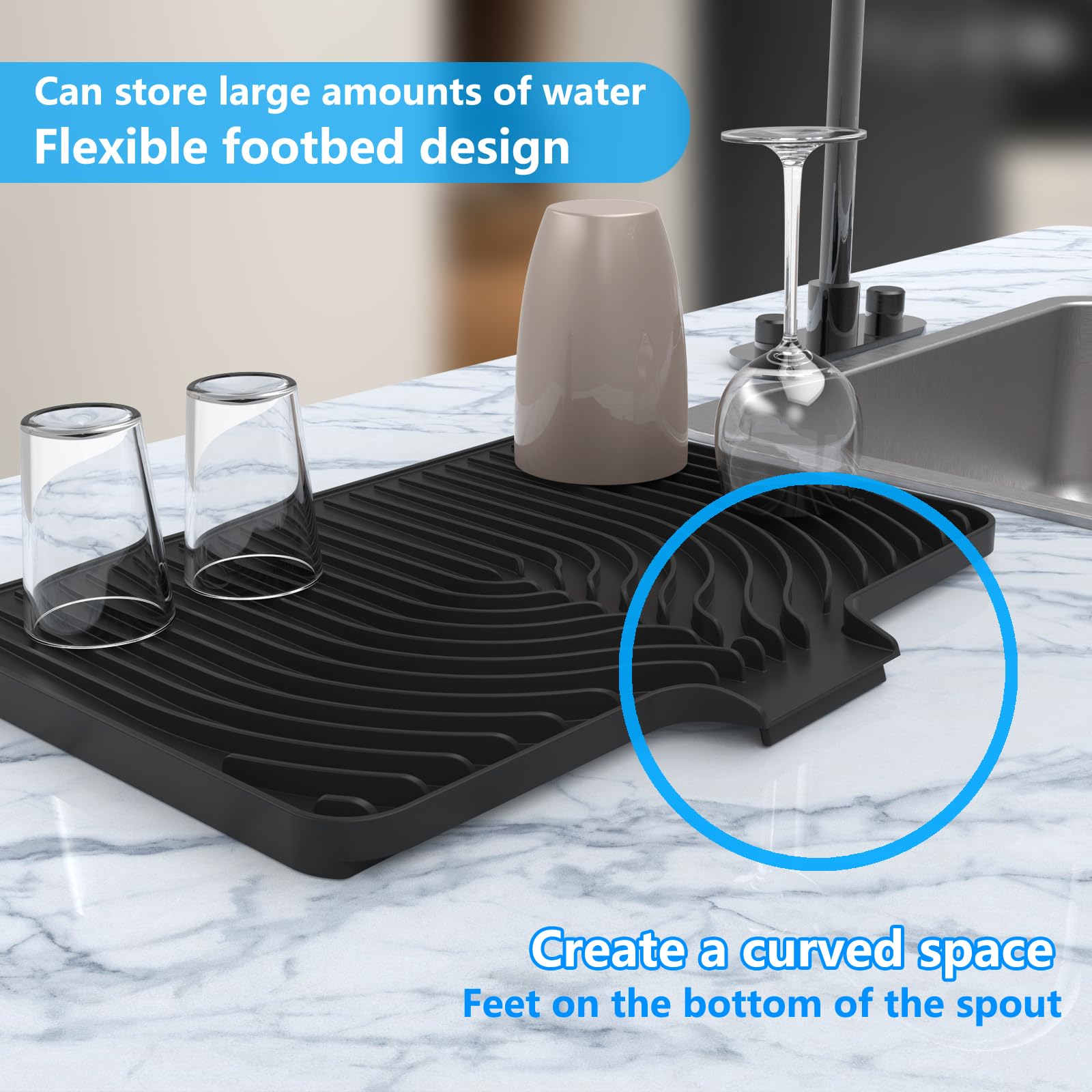 Dish Drying Mat for sink with a bulged edge