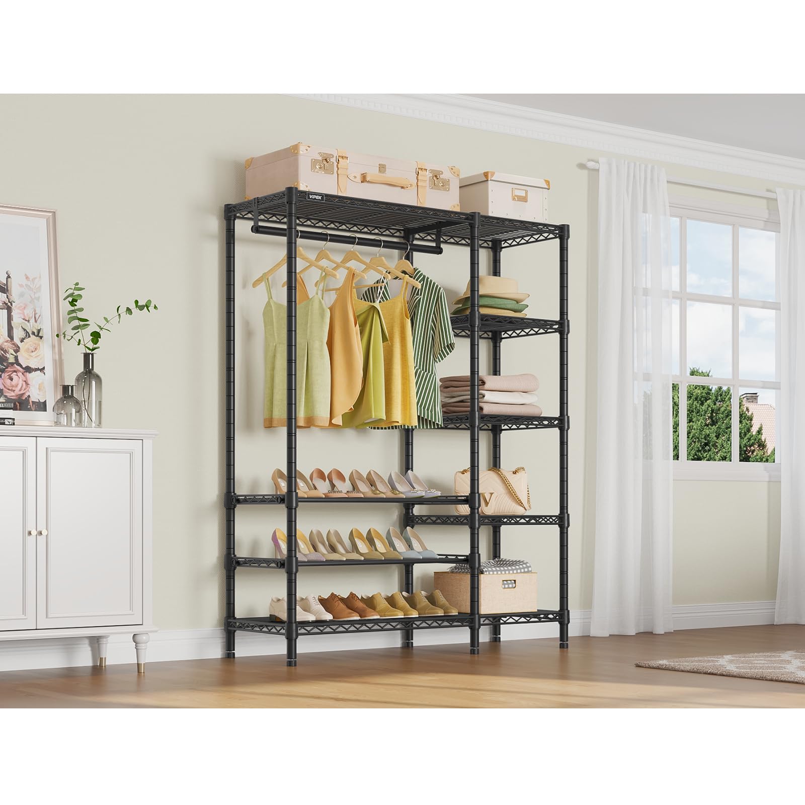 V7S Portable Closet for Hanging Clothes Heavy Duty Rack with Shelves