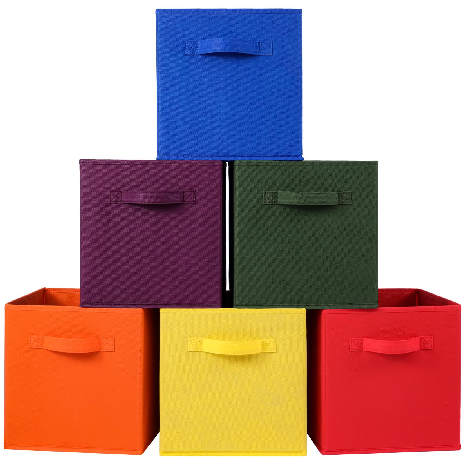 Fabric Storage Bins 6 Pack Fun Colored Durable Storage Cubes with Fabric Handles Foldable Cube Baskets for Home (6 Count)