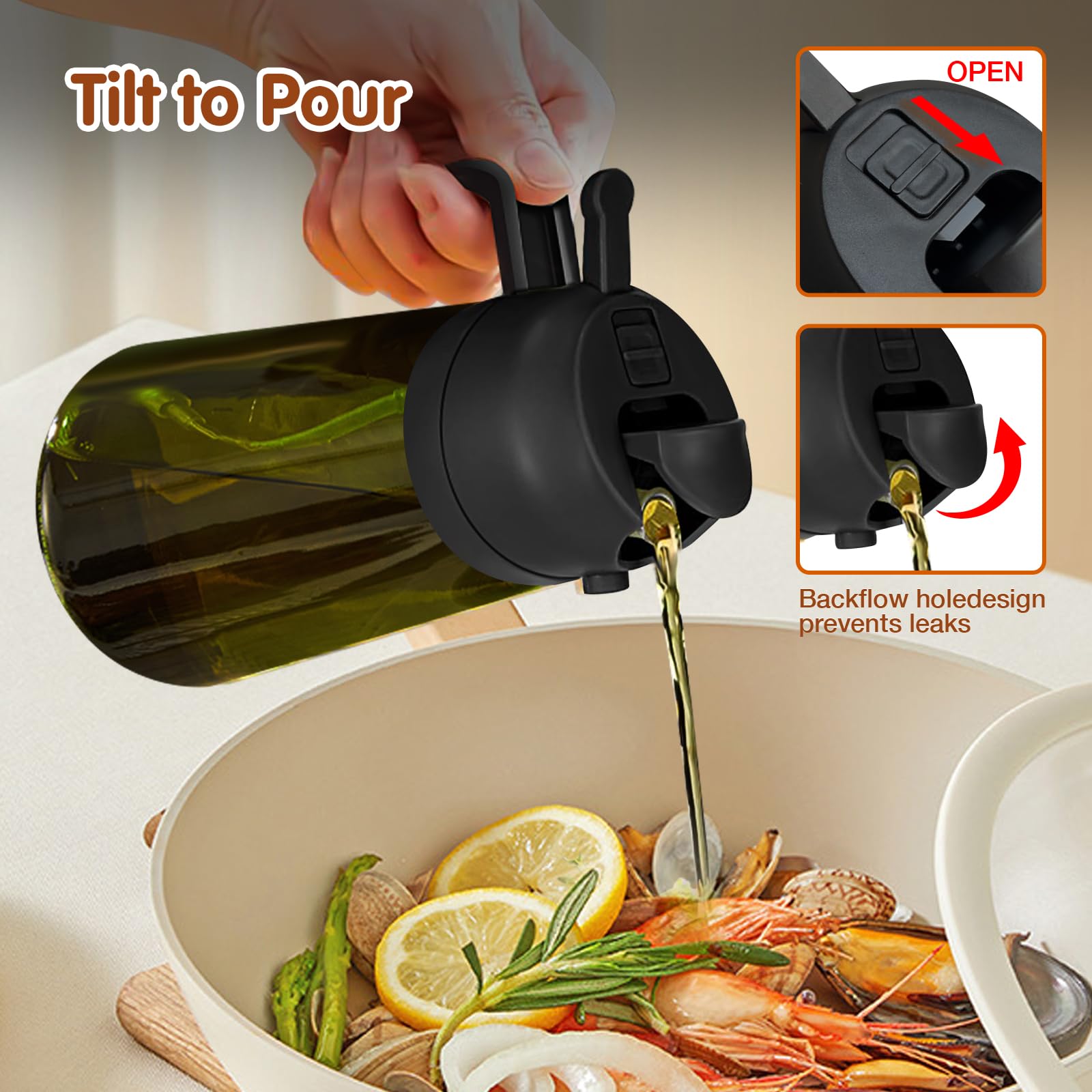 16 oz 2-in-1 Dark Glass Olive Oil Sprayer & Dispenser, BlackGreen