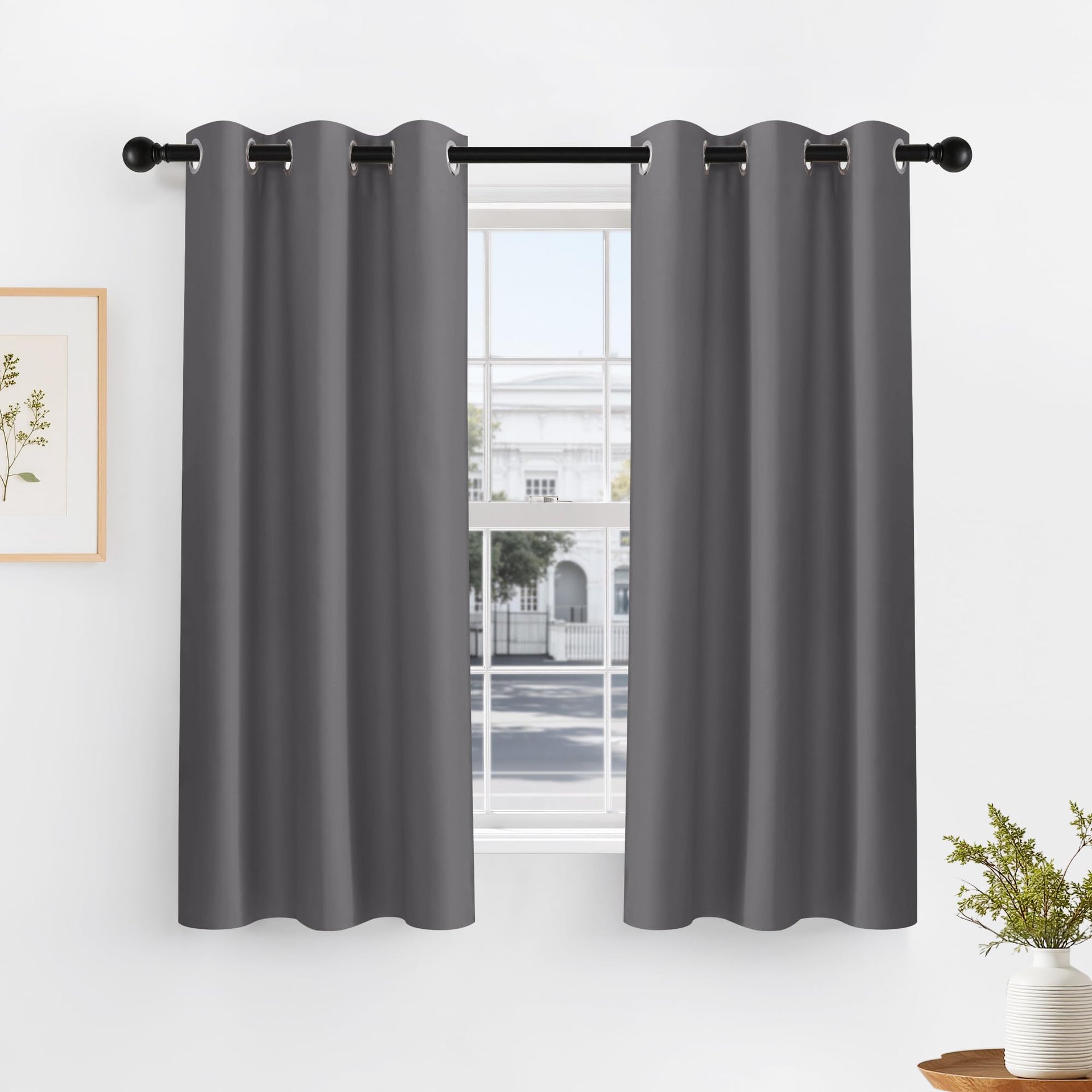 Gray Blackout Curtains for Bedroom 60 inch Length (2 Count)