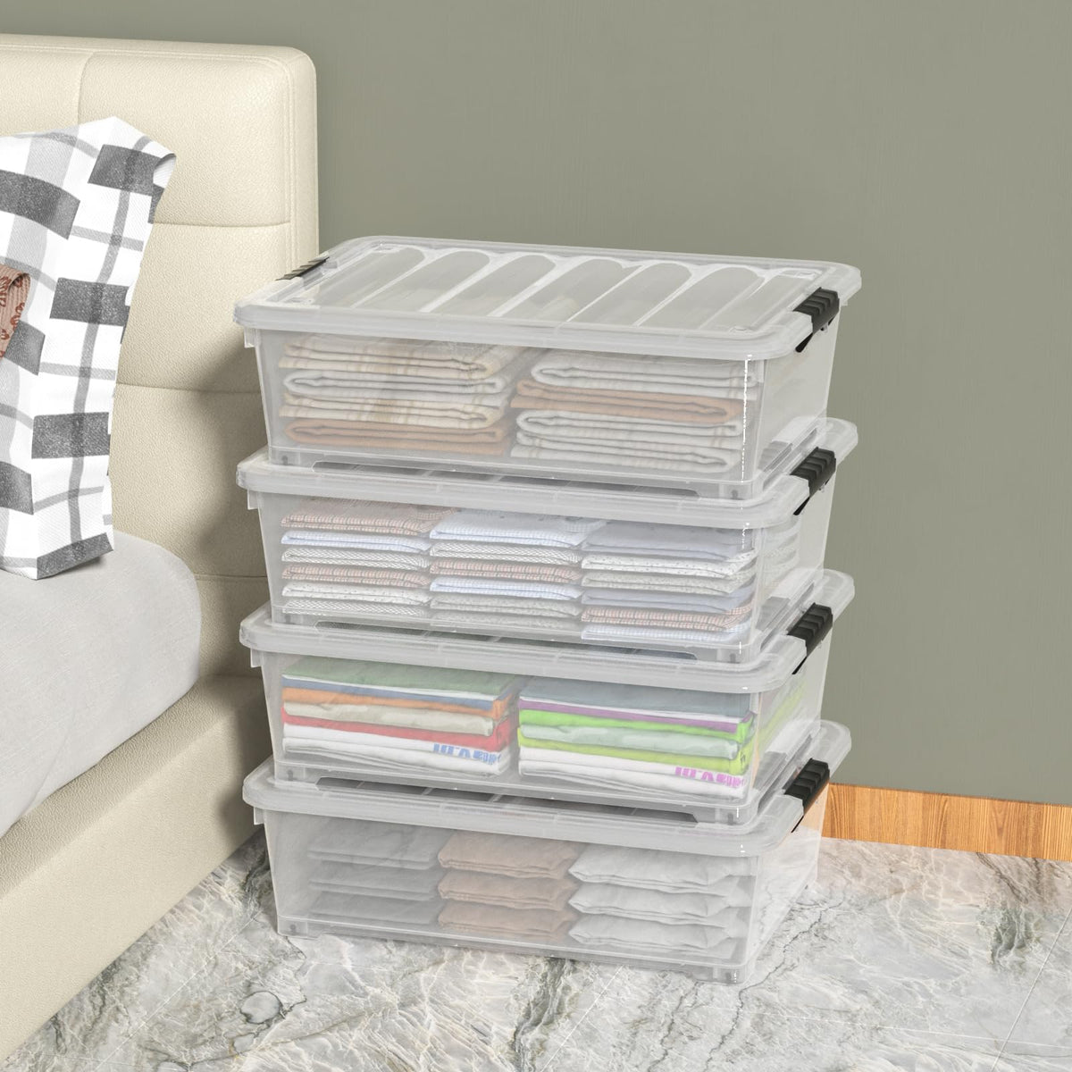 25 Quart Clear Under Bed Storage Container with Wheels (4 Count)