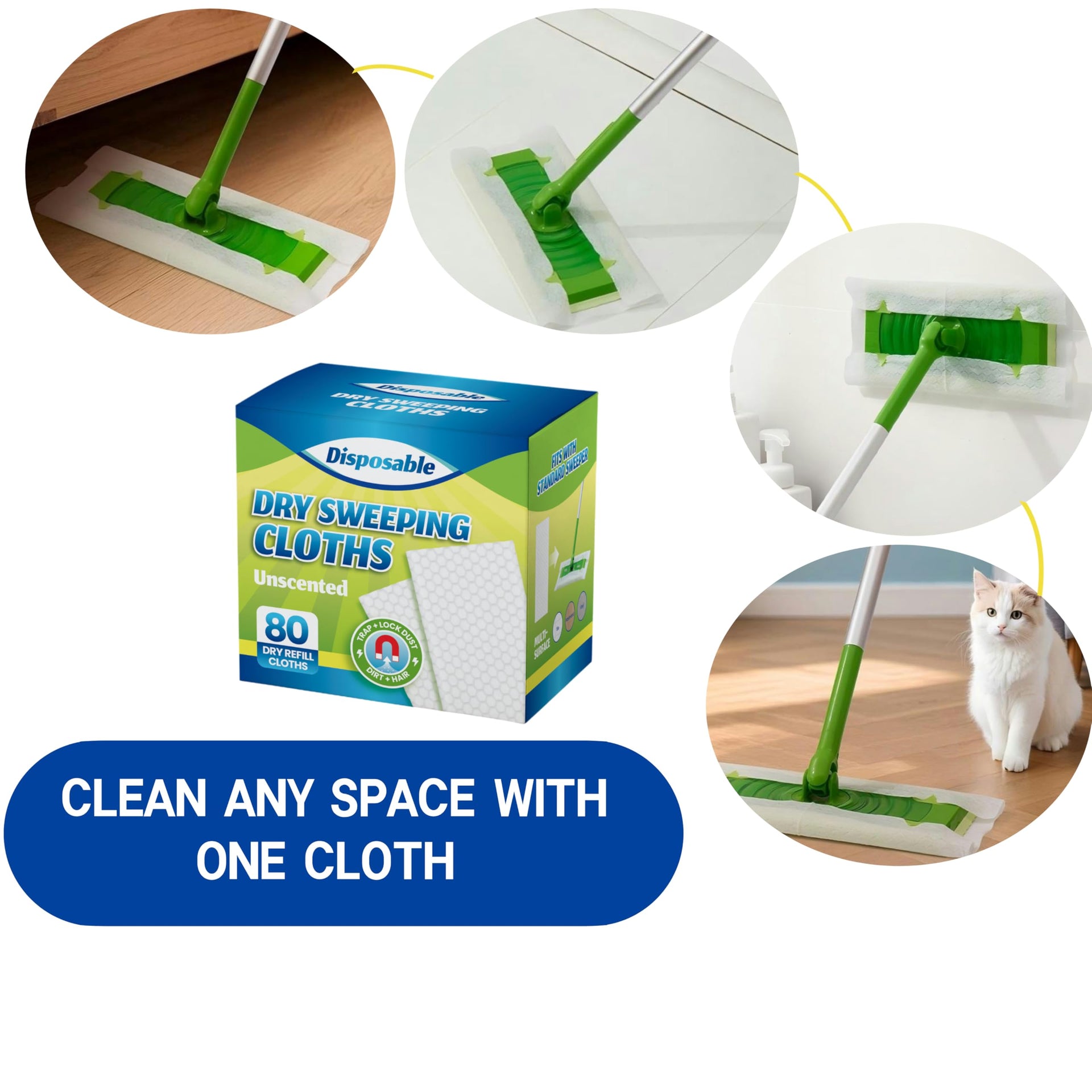 Dry Sweeping Cloths Disposable Mop Refills Floor Dust Mop Pad (80 Count)