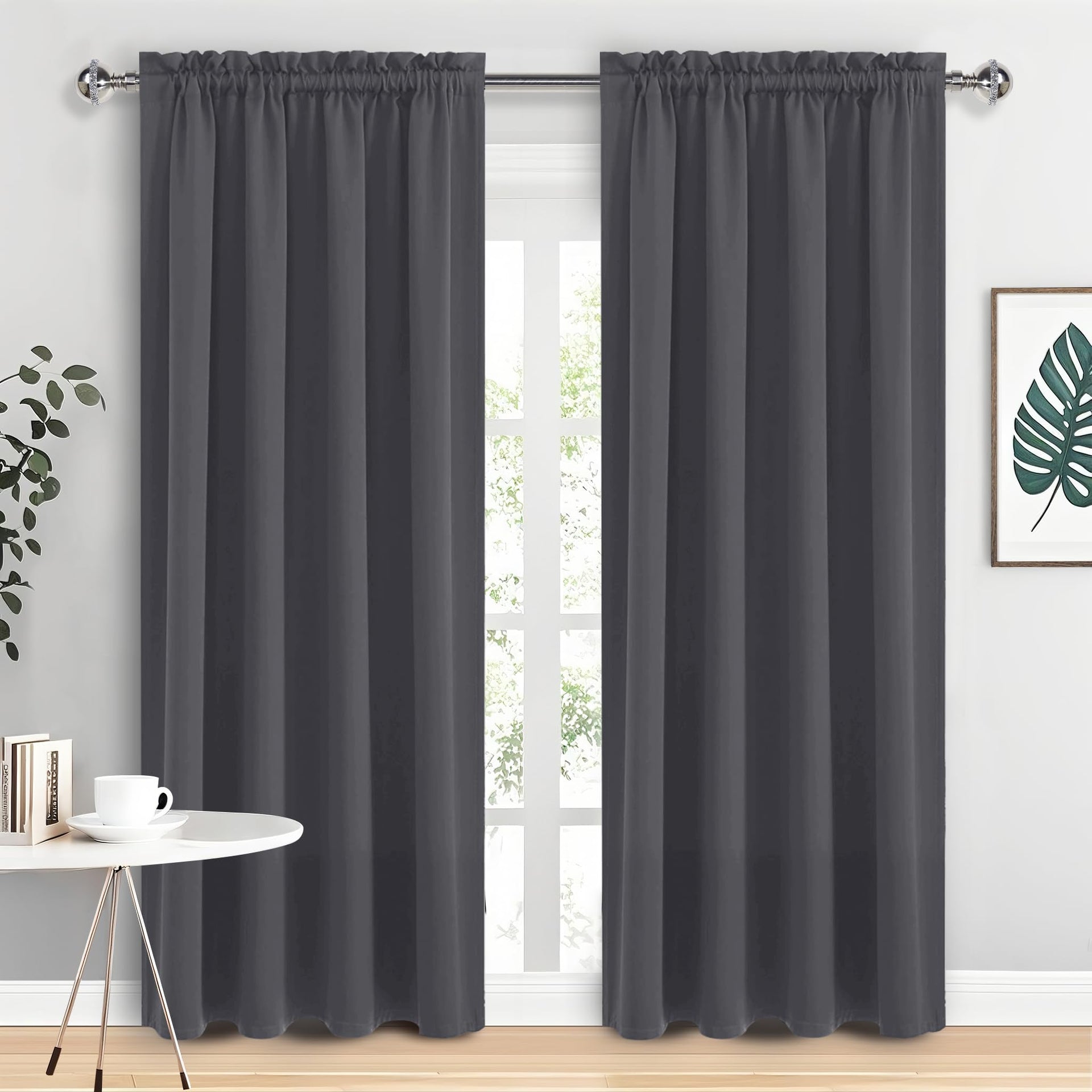 Blackout Curtains for Bedroom 52 x 84 Inch Long Dark Grey 2 Panels (2 Count)