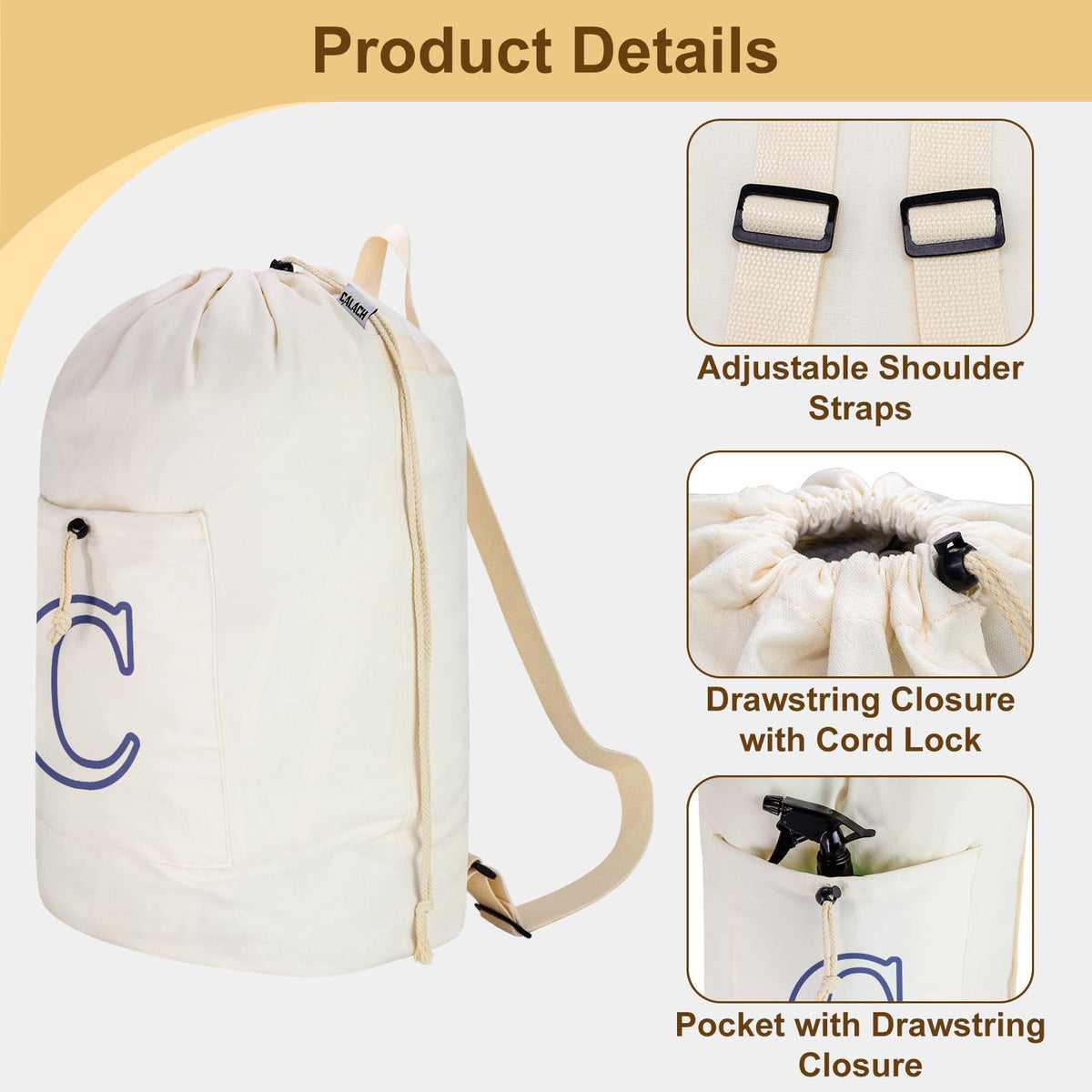 Laundry Bag Backpack Personalized Initial Canvas Laundry Bag