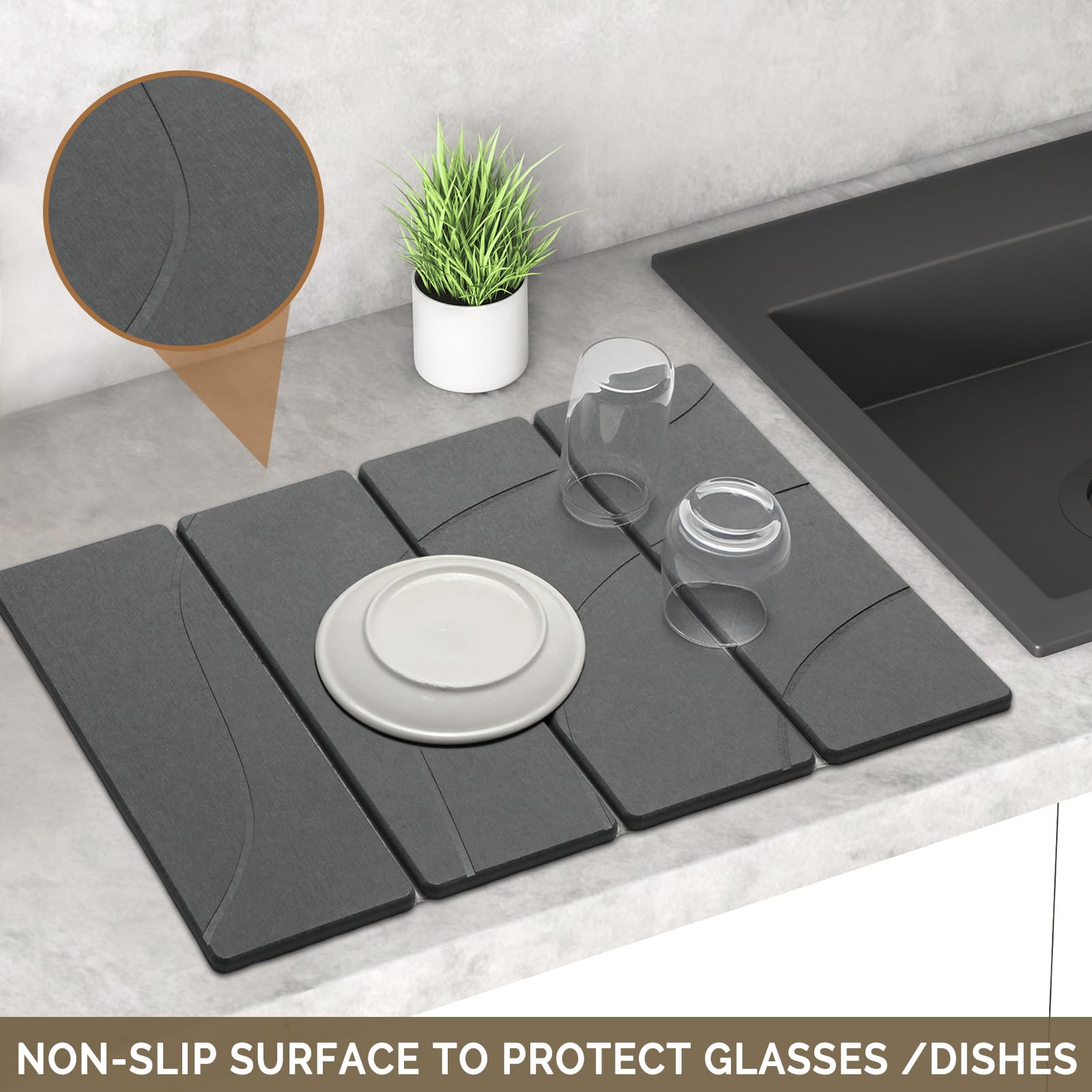 Large Stone Dish Drying Mat for Kitchen Counter (2 Count)