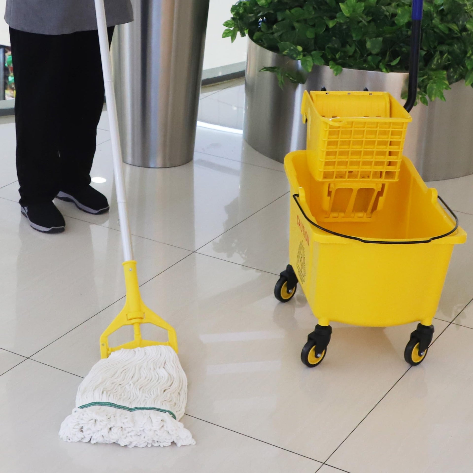 Commercial Mop Bucket with Side Press Wringer on Wheels