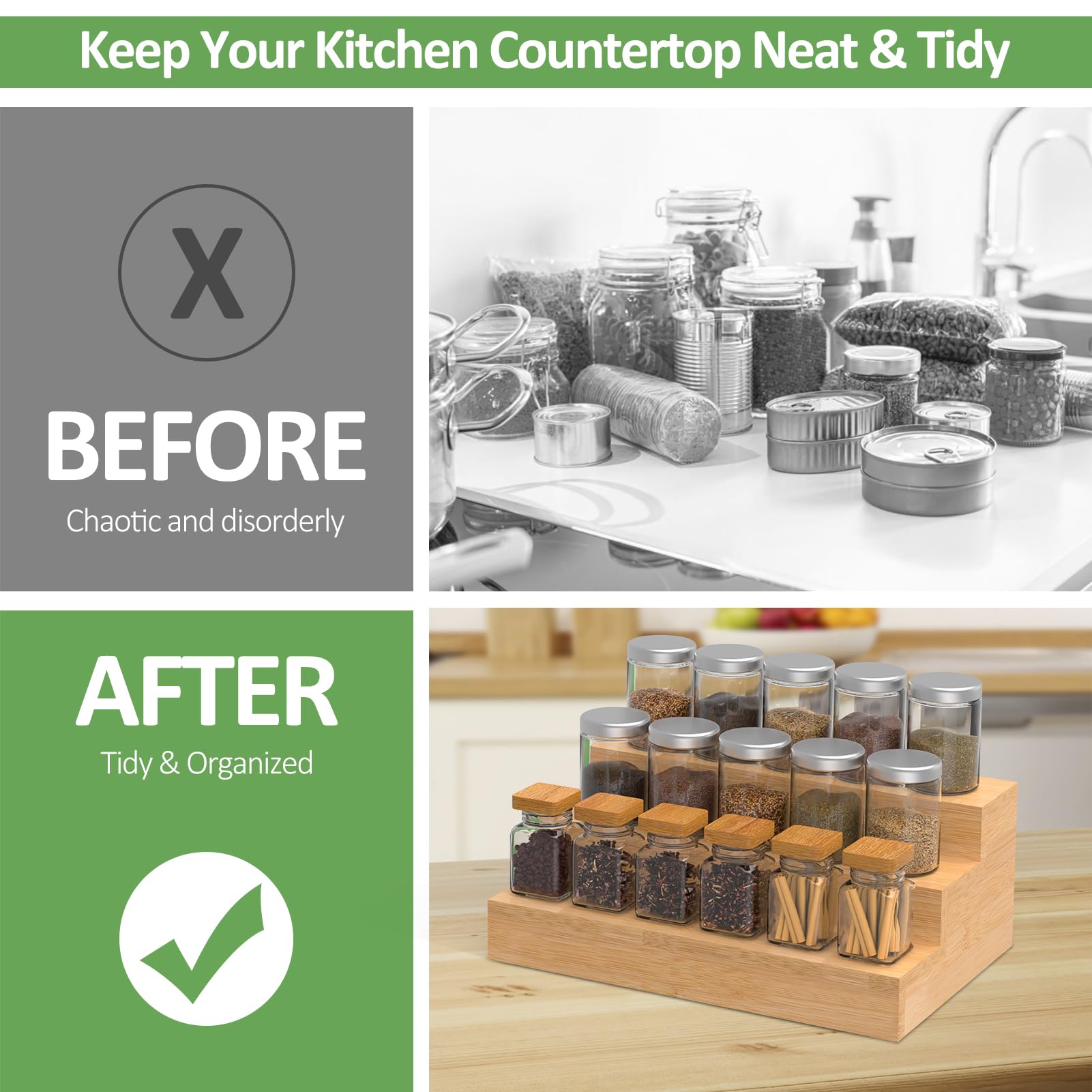 2 Pack Bamboo Spice Rack Organizer for Kitchen Counter (2 Count)
