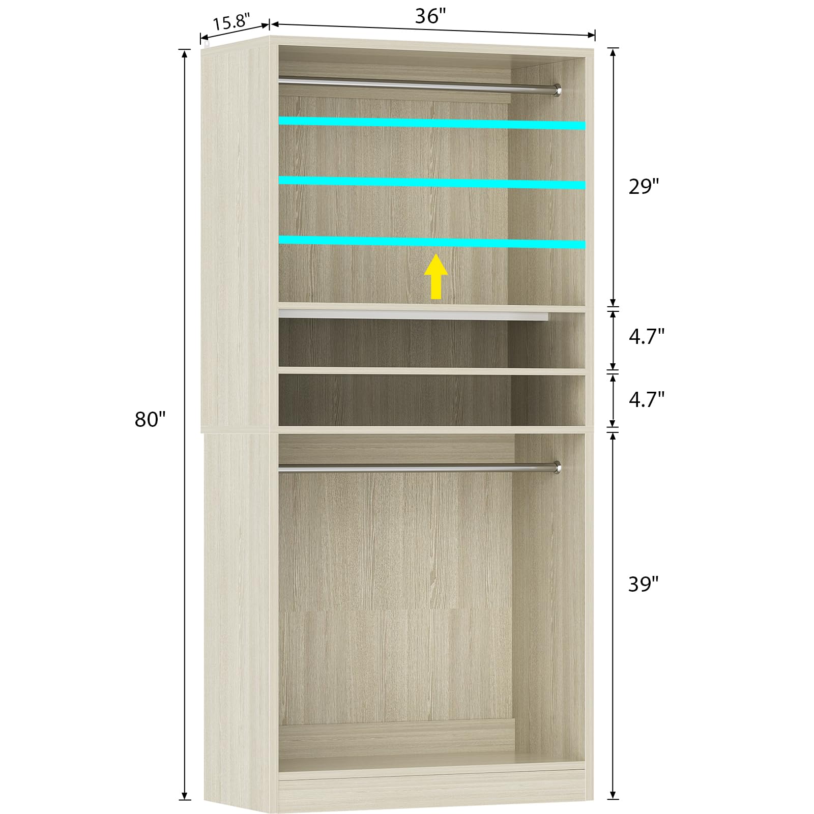 3FT Freestanding Closet System with 2 Hanging Rods & Adjustable Shelve