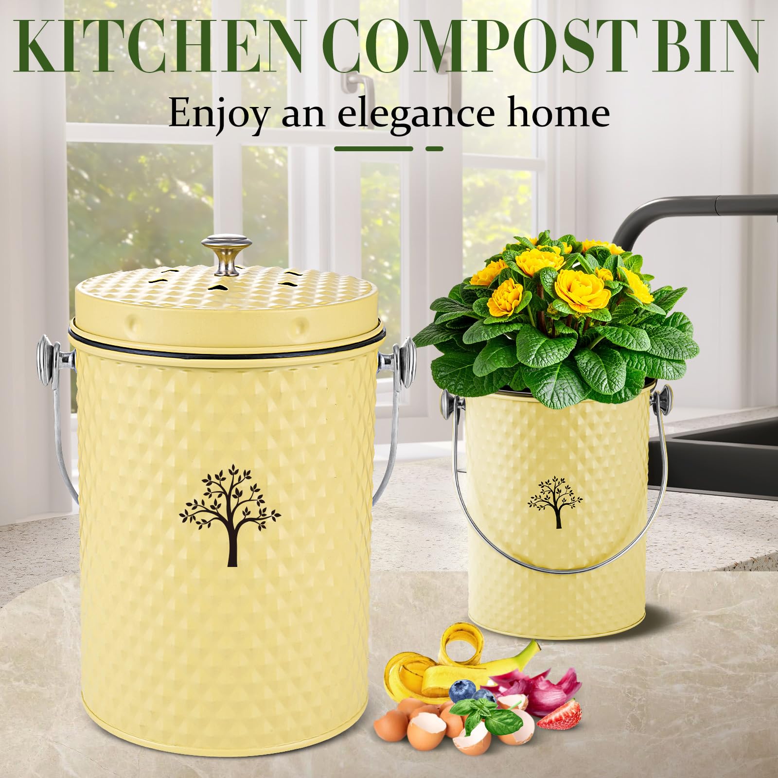 Countertop Kitchen Odorless Compost Bin with Removable Inner Bucket