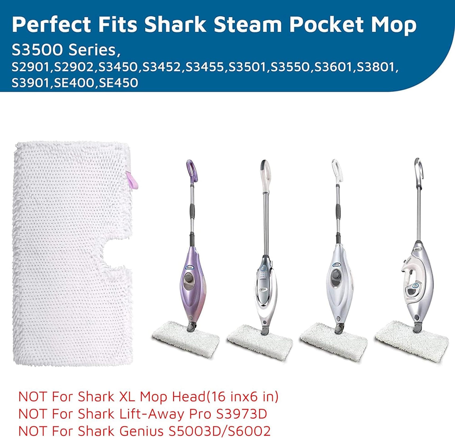 Washable Steam Mop Replacement Pads for Shark S3501 S3601 8 Pack (4 Count)