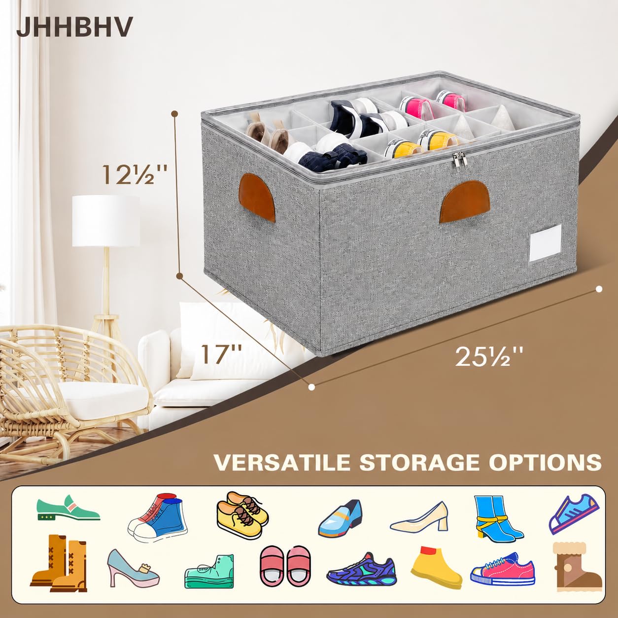 1 Pack Shoe Organizer for Closet with Adjustable Divider Shoe Storage Box