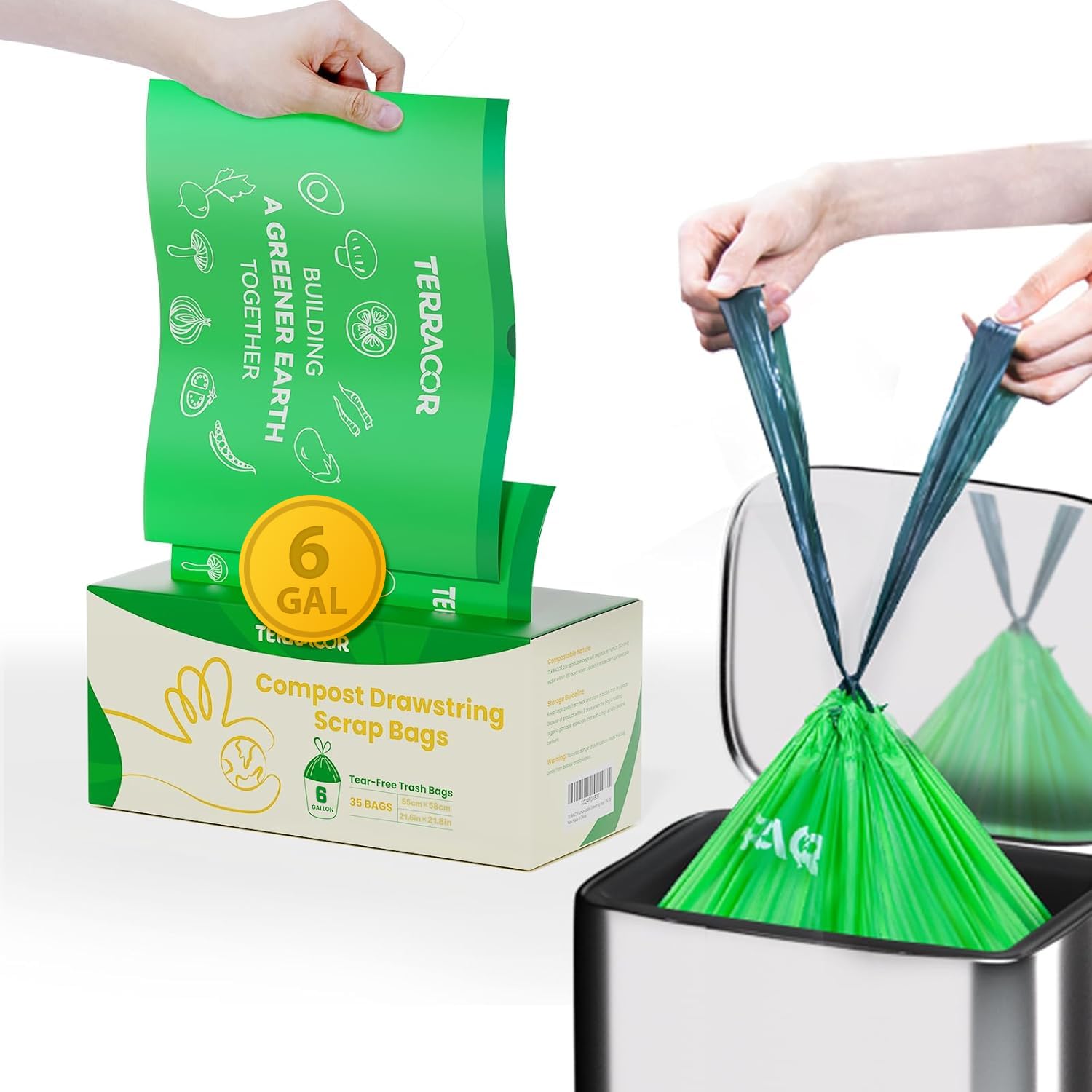 6 Gallon Compostable Trash Bags Drawstring (35 Count)