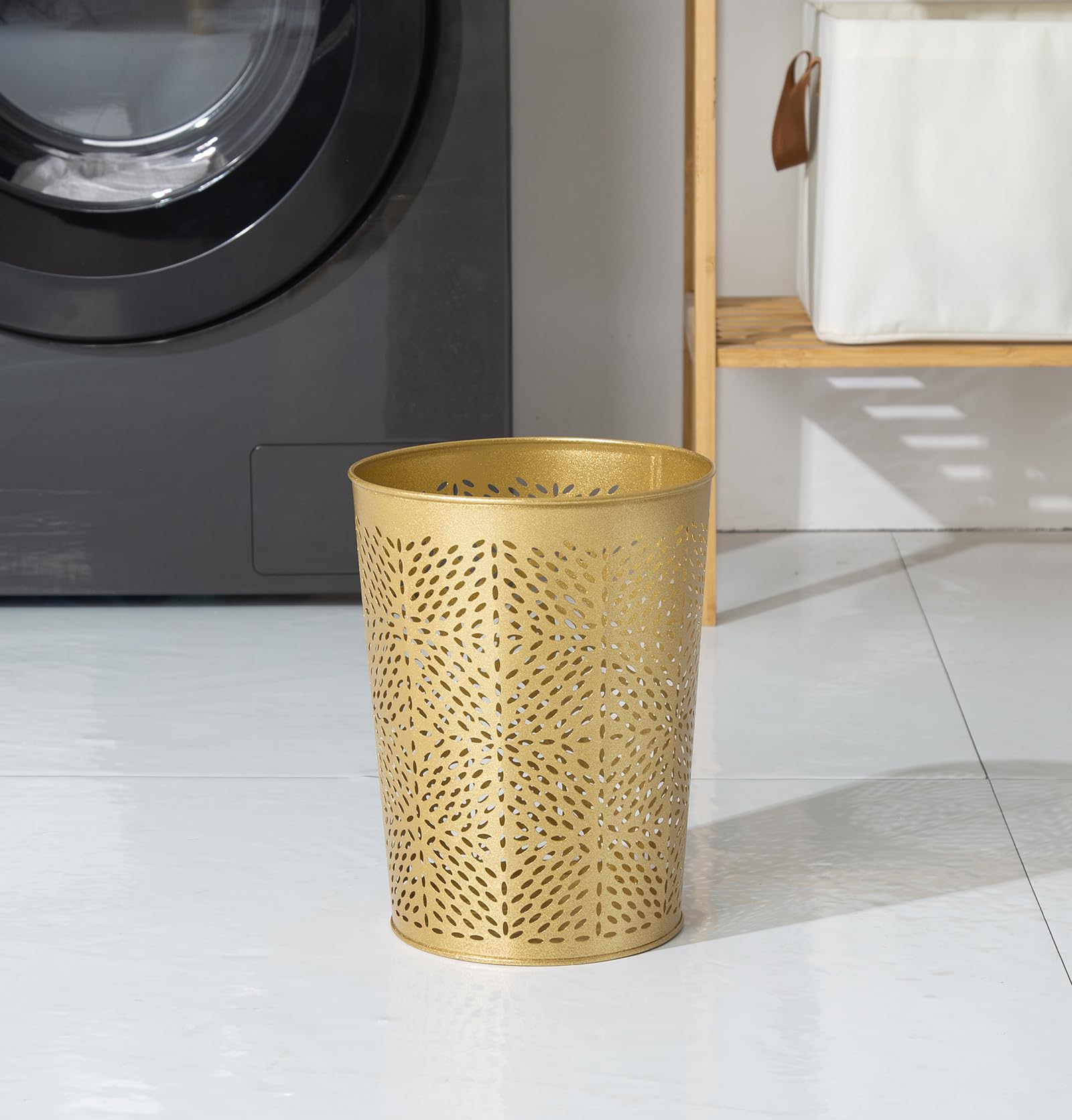 Small Gold Metal Trash Can Wastebasket