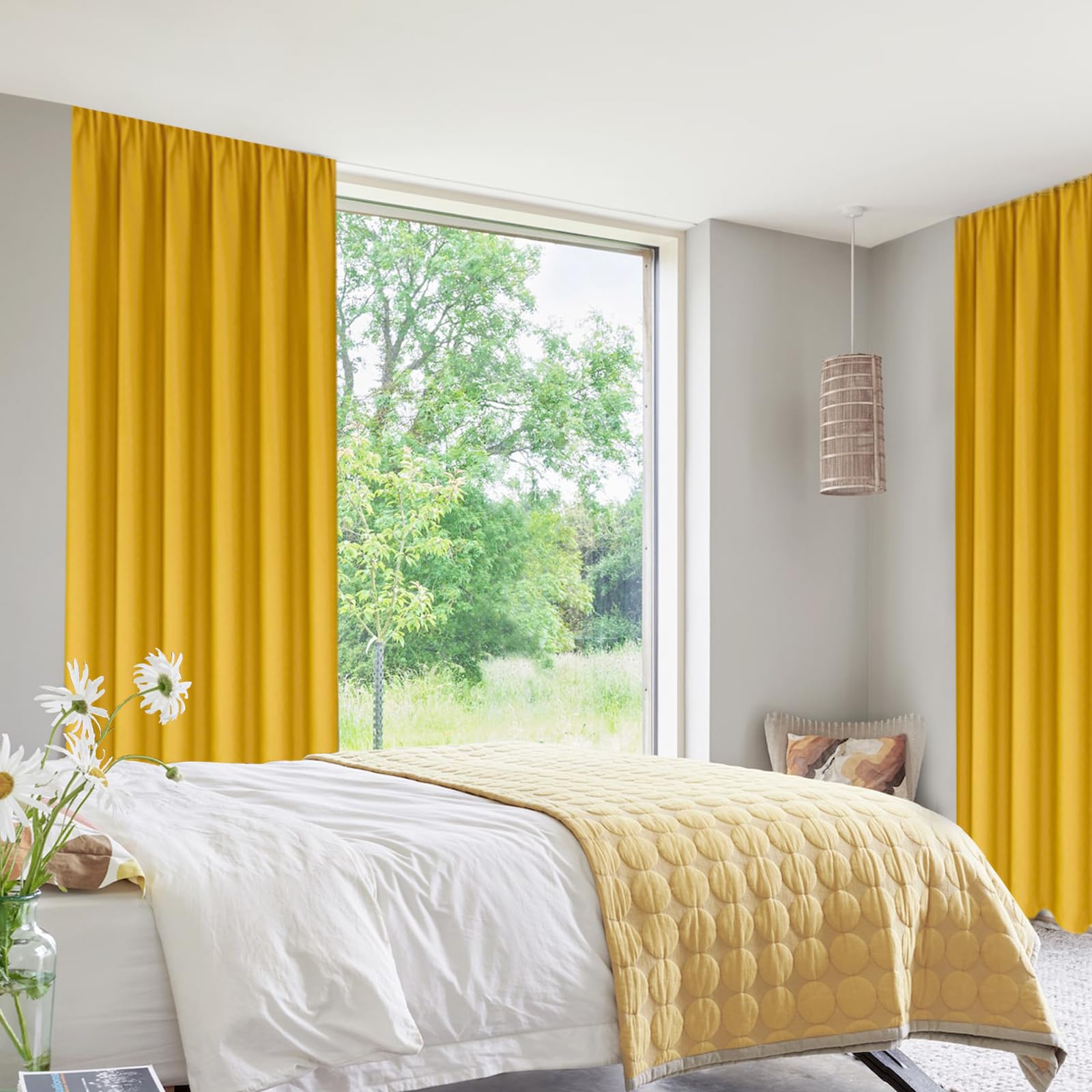 Blackout Curtains for Bedroom Living Room 42 x 84 Inch Long Yellow (2 Count)