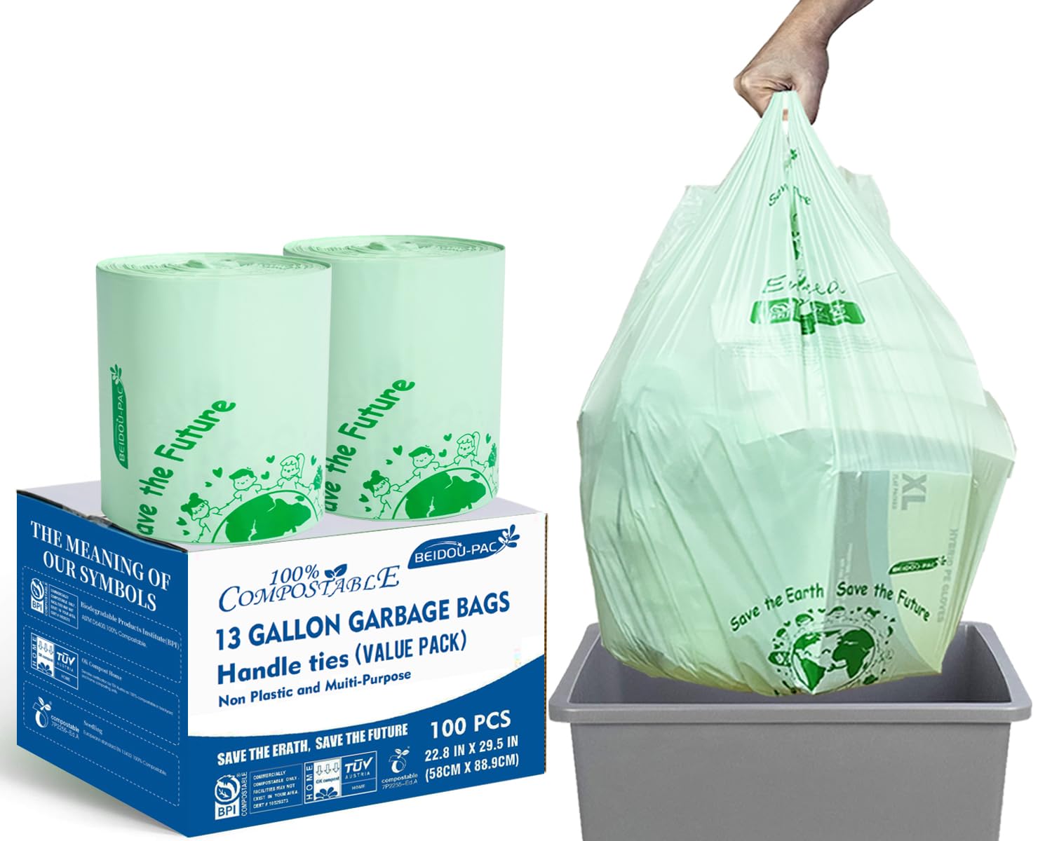 Compostable 13 Gallon Trash Bags (100 Count)