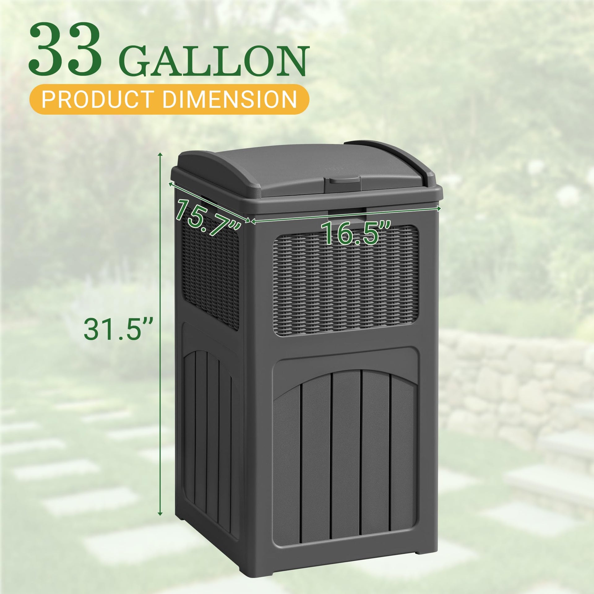 33 Gallon Outdoor Trash Can with Lid
