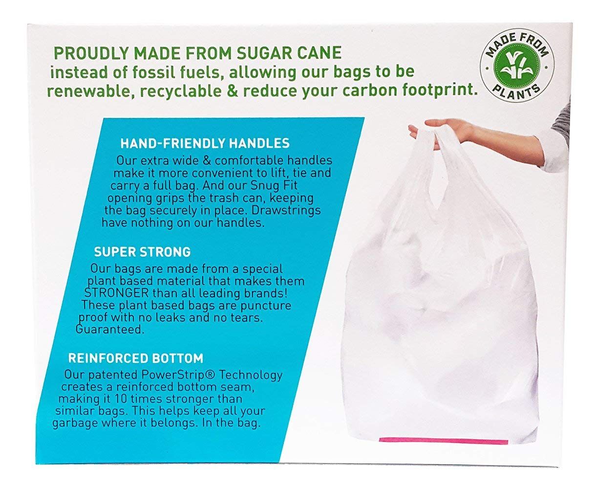 Plant Based Tall Kitchen Garbage Bags with Ergonomic Handles (45 Count)