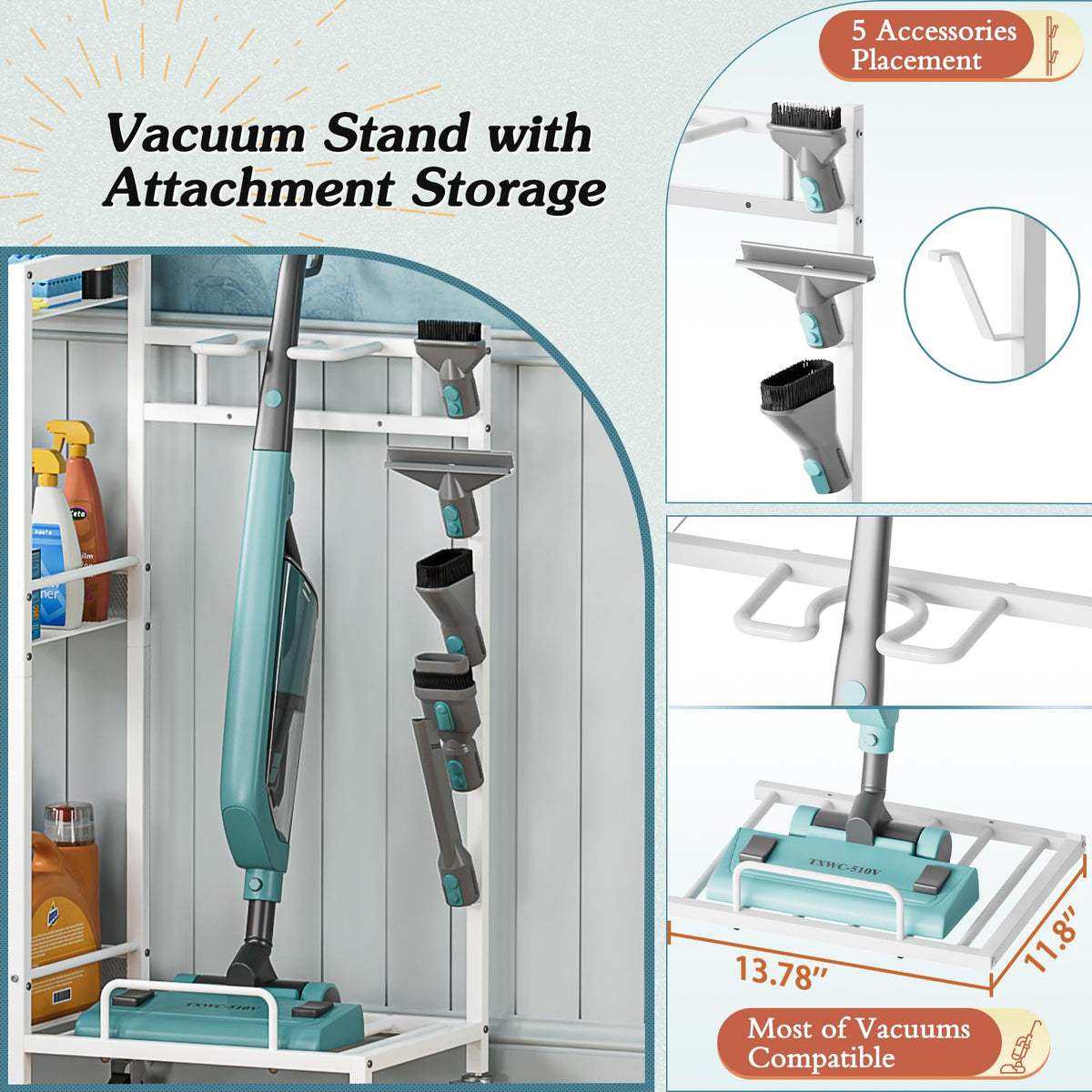Broom Holder with Cleaning Supplies Organizer