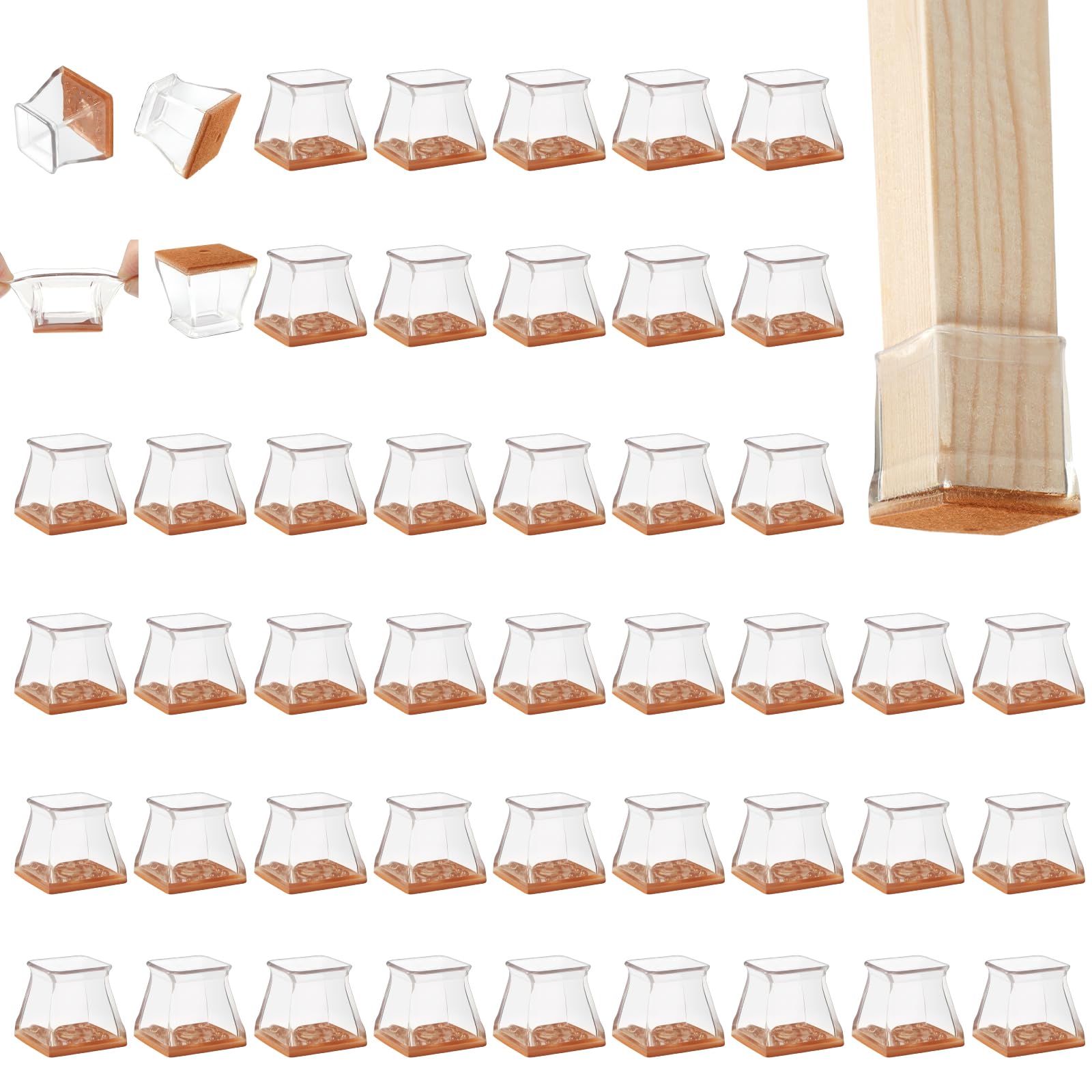48 Pack Square Chair Leg Floor Protectors for Hardwood Floors (48 Count)