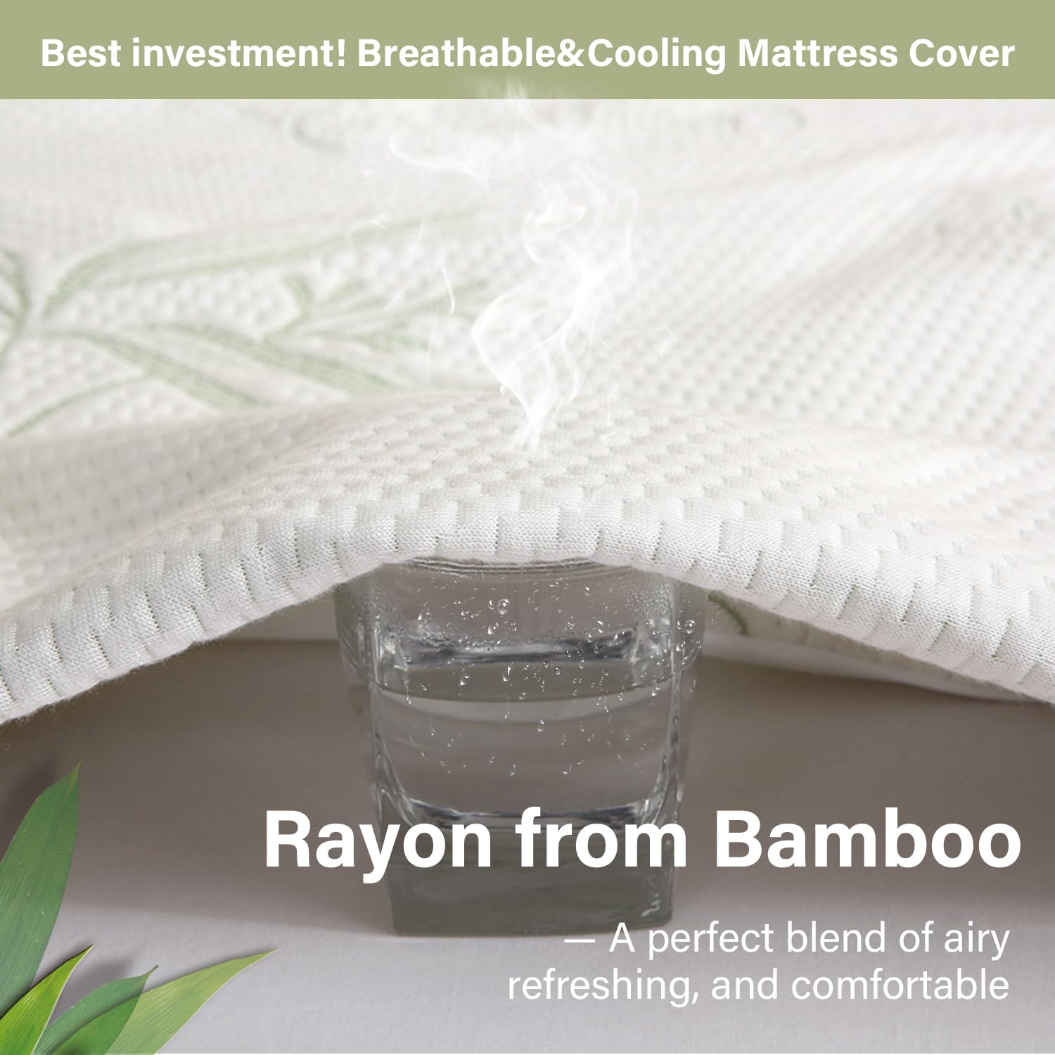 Twin XL Mattress Protector Waterproof Mattress Pad Washable Bamboo Rayon Mattress Cover Breathable Noiseless Bed Protector 5"