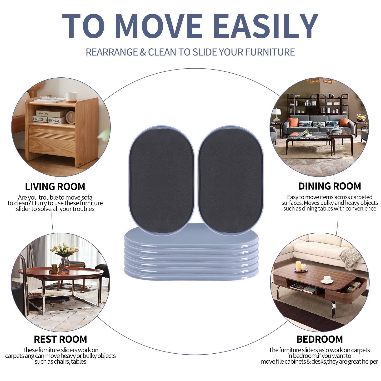 Reusable Large Furniture Movers Sliders for Carpet and Hardwood Floors (8 Count)