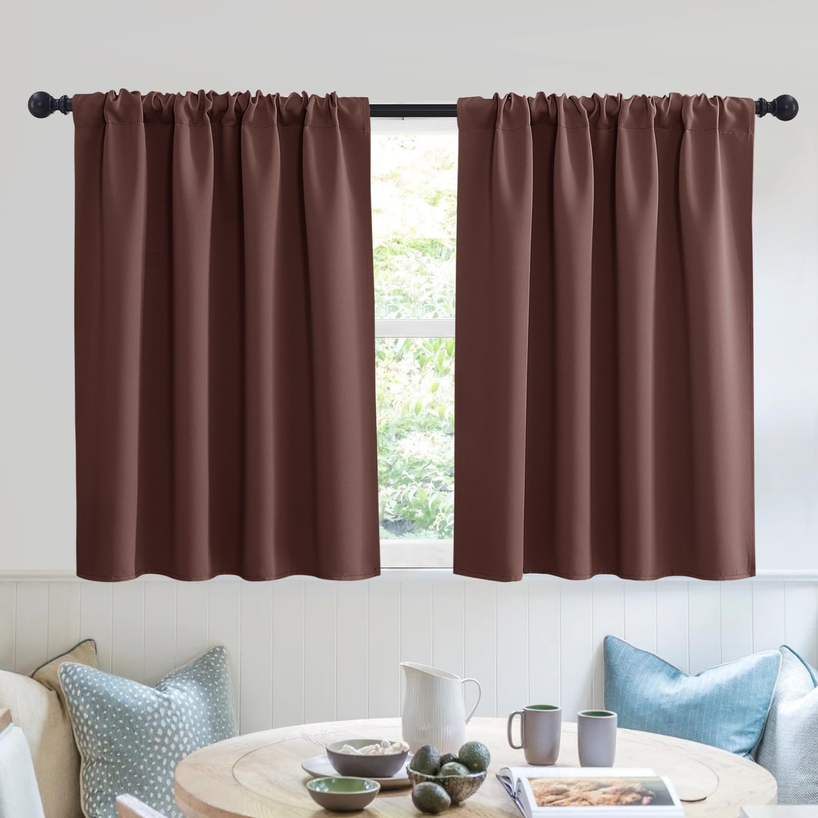 Short Blackout Curtains for Small Window Kitchen Bathroom Cafe RV (2 Count)