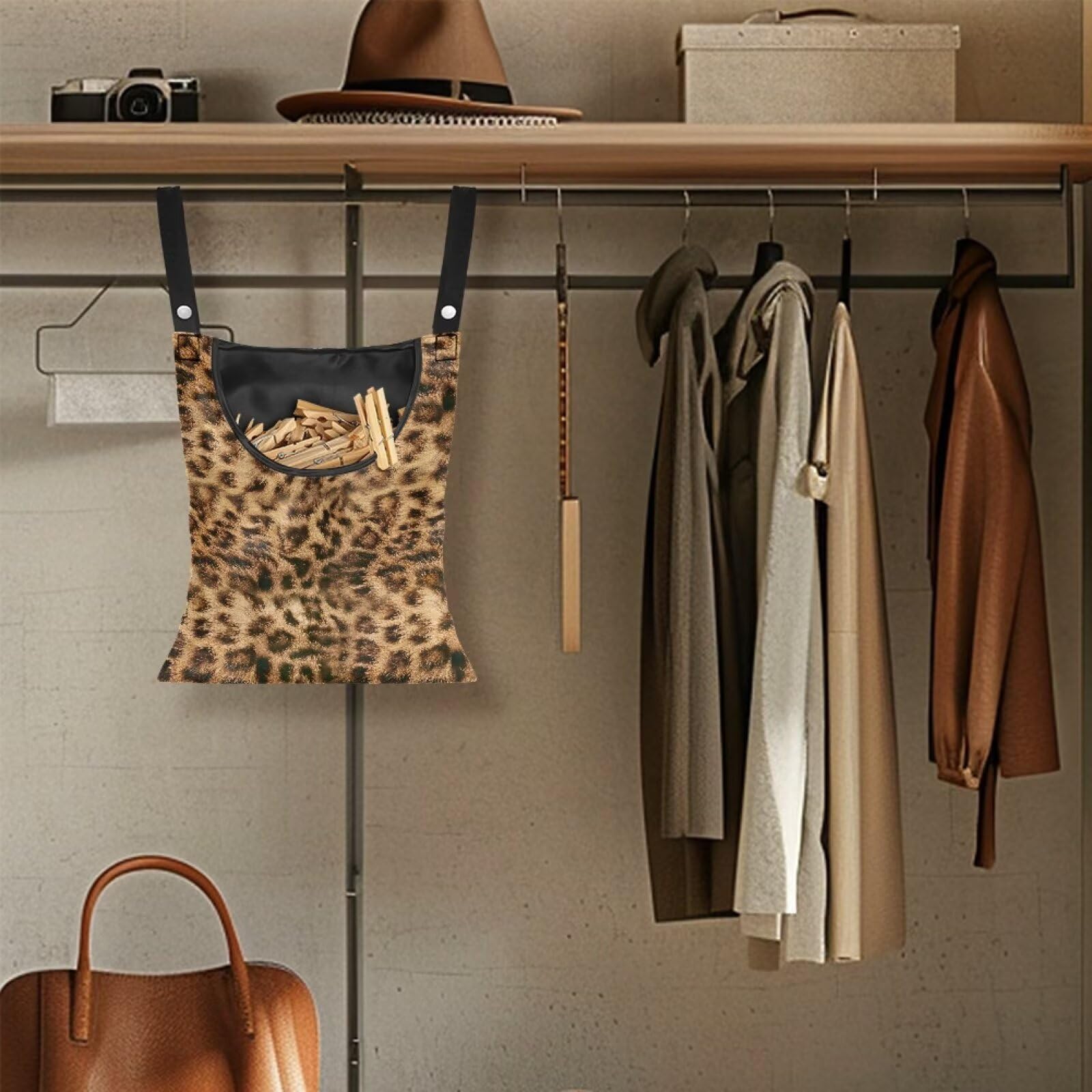 Brown Leopard Print Clothespin Bags Moon Space
